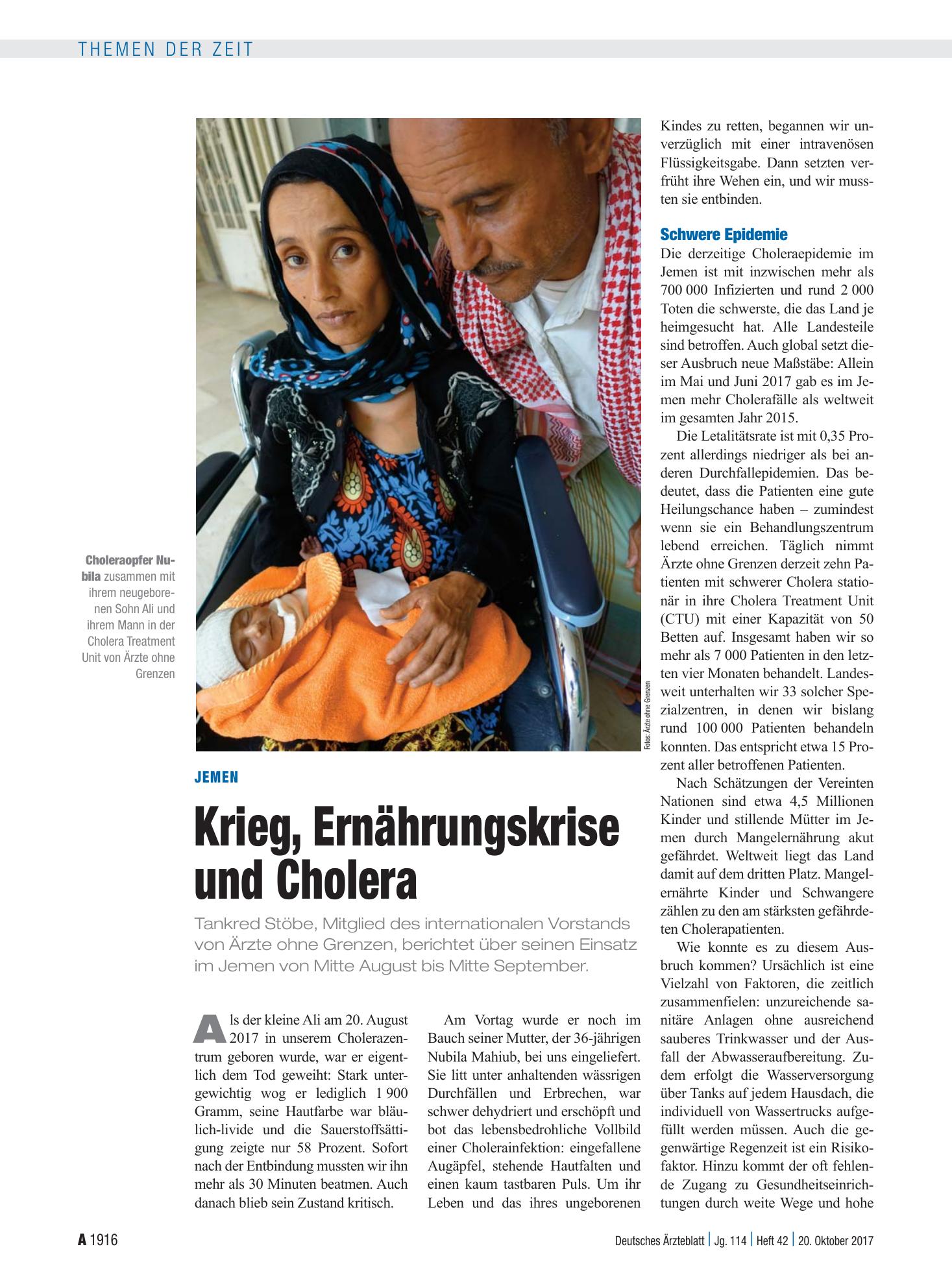 Vorschauseite 1: Jemen: Krieg, Ernährungskrise und Cholera – Deutsches Ärzteblatt