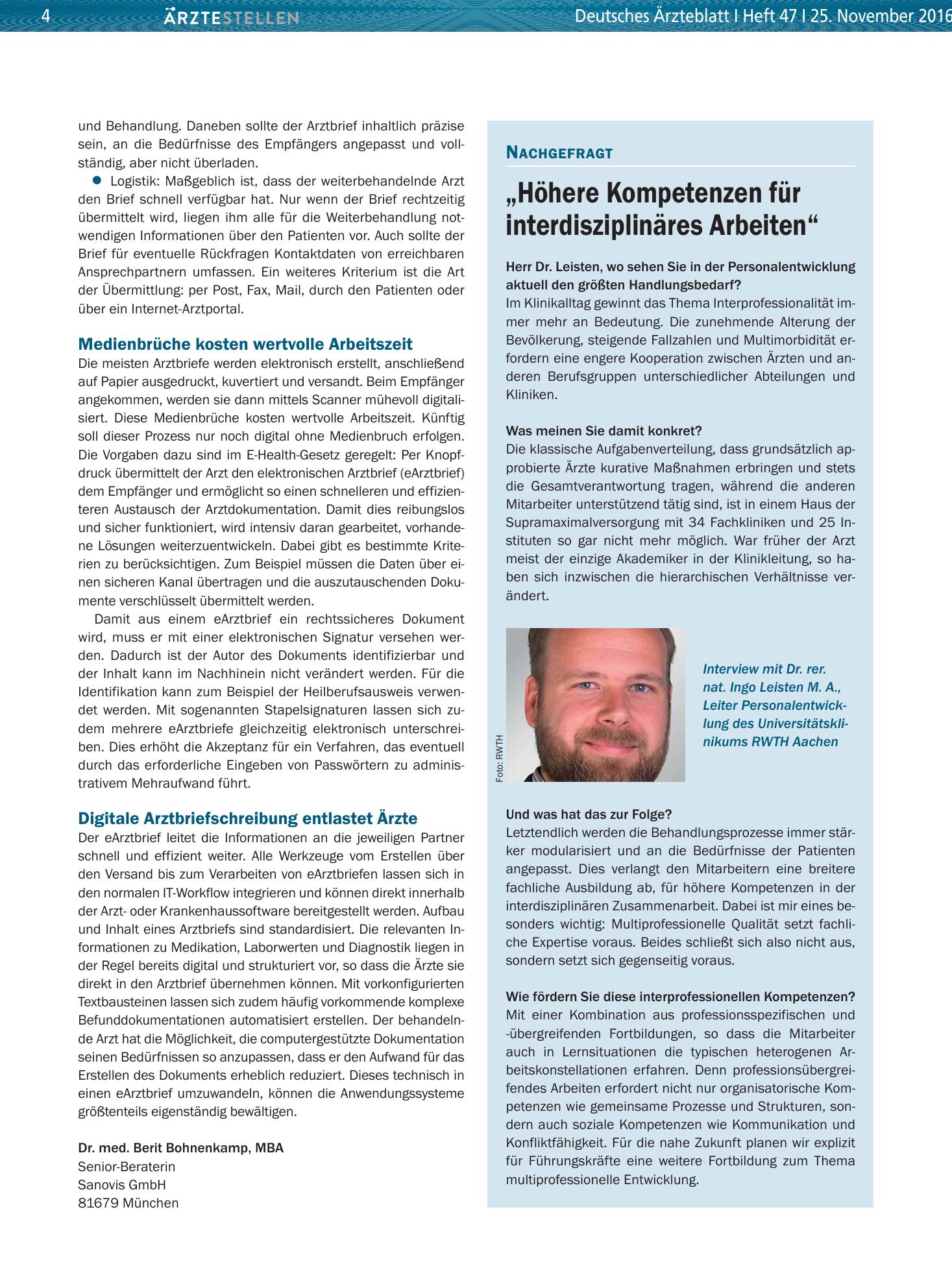 Vorschauseite 1: „Höhere Kompetenzen für interdisziplinäres Arbeiten“ – Deutsches Ärzteblatt