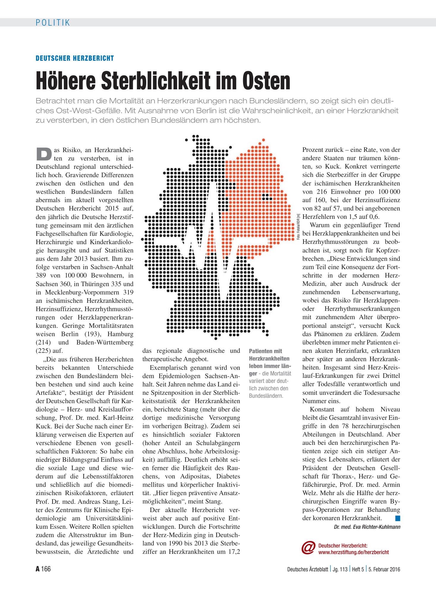 Vorschauseite 1: Deutscher Herzbericht: Höhere Sterblichkeit im Osten – Deutsches Ärzteblatt