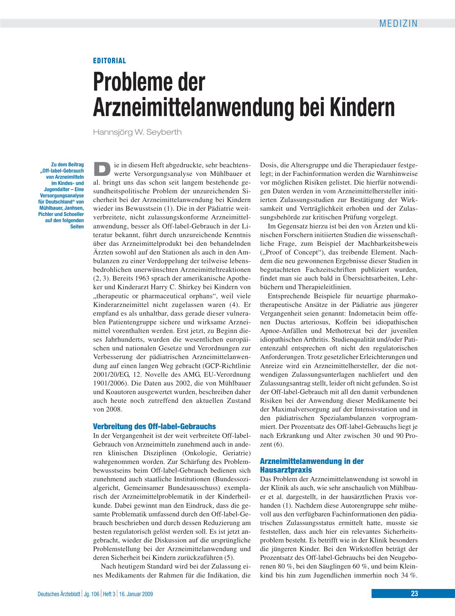 Vorschauseite 1: Probleme der Arzneimittelanwendung bei Kindern – Deutsches Ärzteblatt