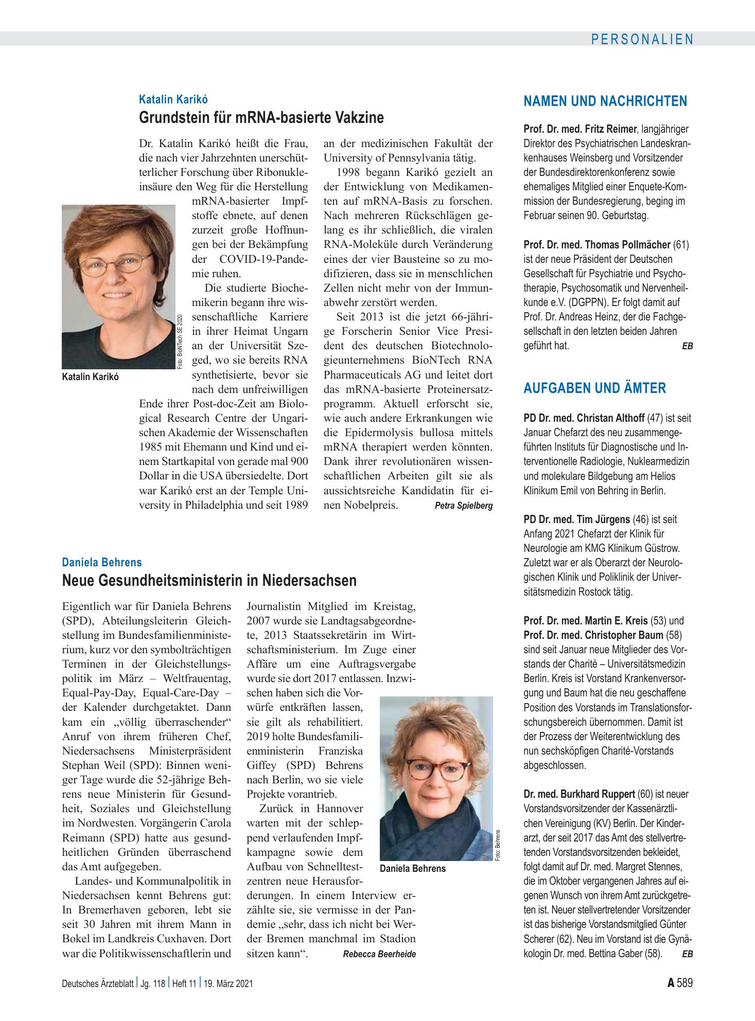 Vorschauseite 1: Aufgaben und Ämter – Deutsches Ärzteblatt