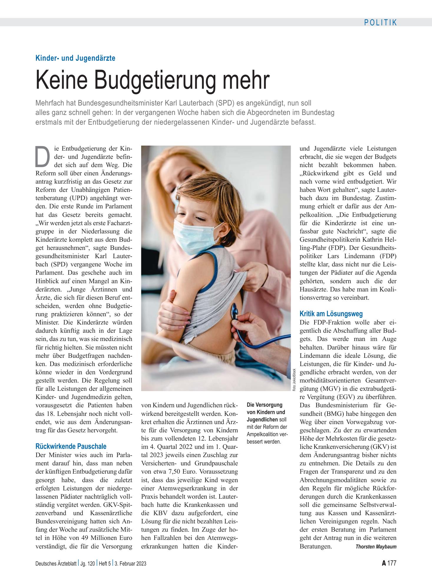 Vorschauseite 1: Kinder- und Jugendärzte: Keine Budgetierung mehr – Deutsches Ärzteblatt
