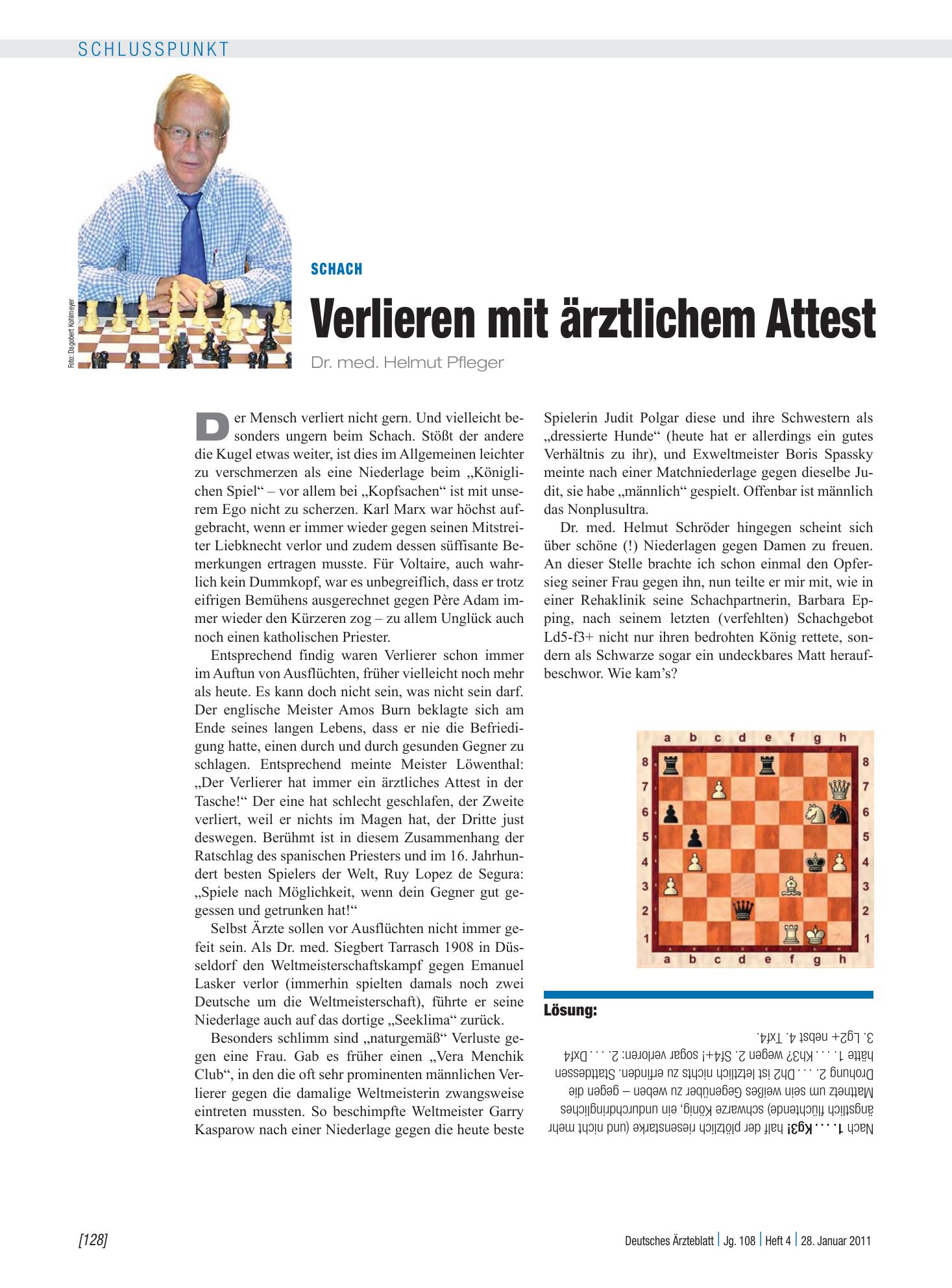 Vorschauseite 1: Schach: Verlieren mit ärztlichem Attest – Deutsches Ärzteblatt