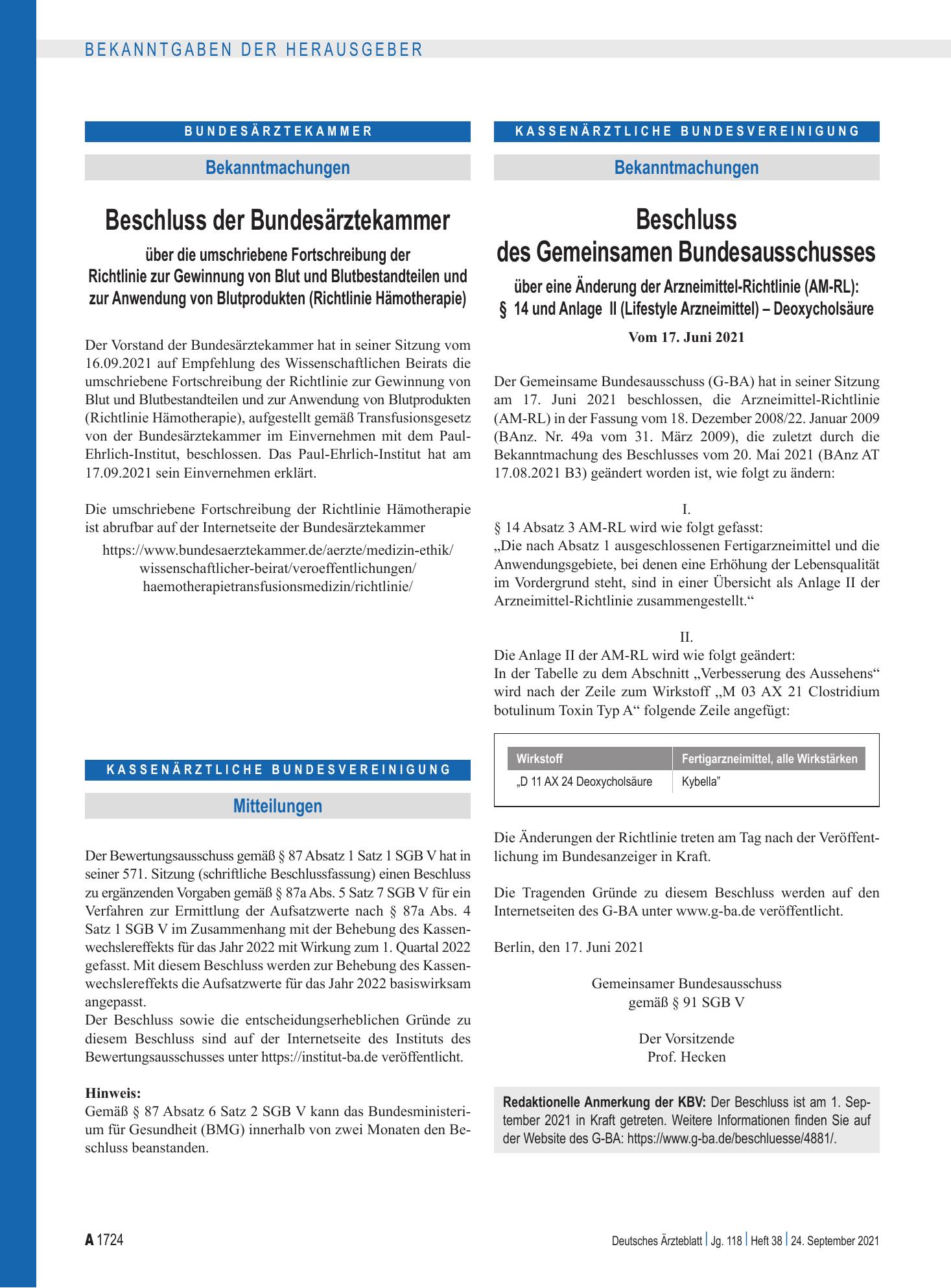 Vorschauseite 1: Mitteilungen – Deutsches Ärzteblatt