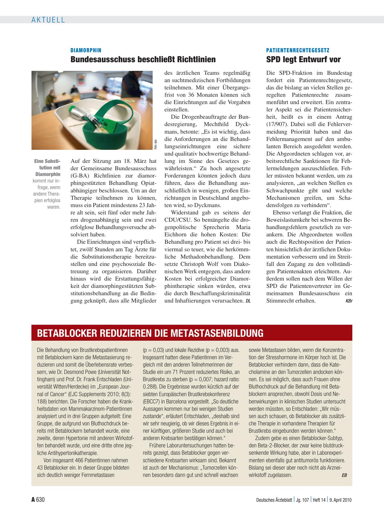 Vorschauseite 1: Patientenrechtegesetz: SPD legt Entwurf vor – Deutsches Ärzteblatt