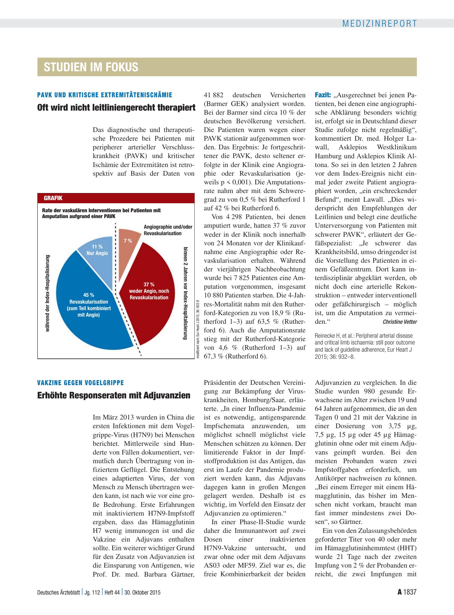 Vorschauseite 1: PAVK und kritische Extremitätenischämie: Oft wird nicht leitliniengerecht therapiert – Deutsches Ärzteblatt