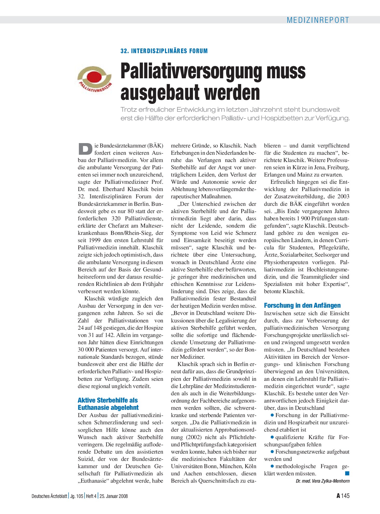 Vorschauseite 1: 32. Interdisziplinäres Forum: Palliativversorgung muss ausgebaut werden – Deutsches Ärzteblatt