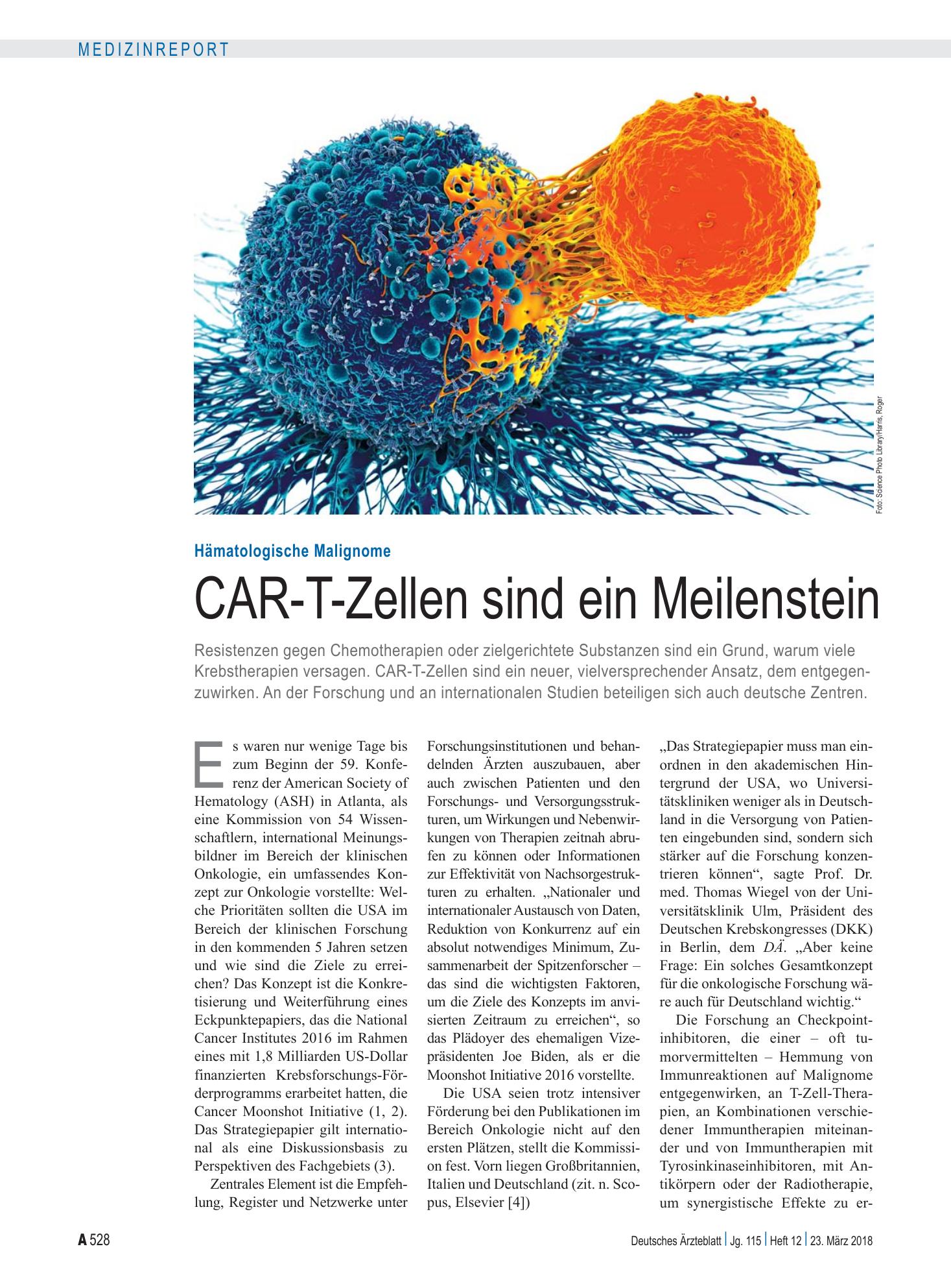 Vorschauseite 1: Hämatologische Malignome: CAR-T-Zellen sind ein Meilenstein – Deutsches Ärzteblatt