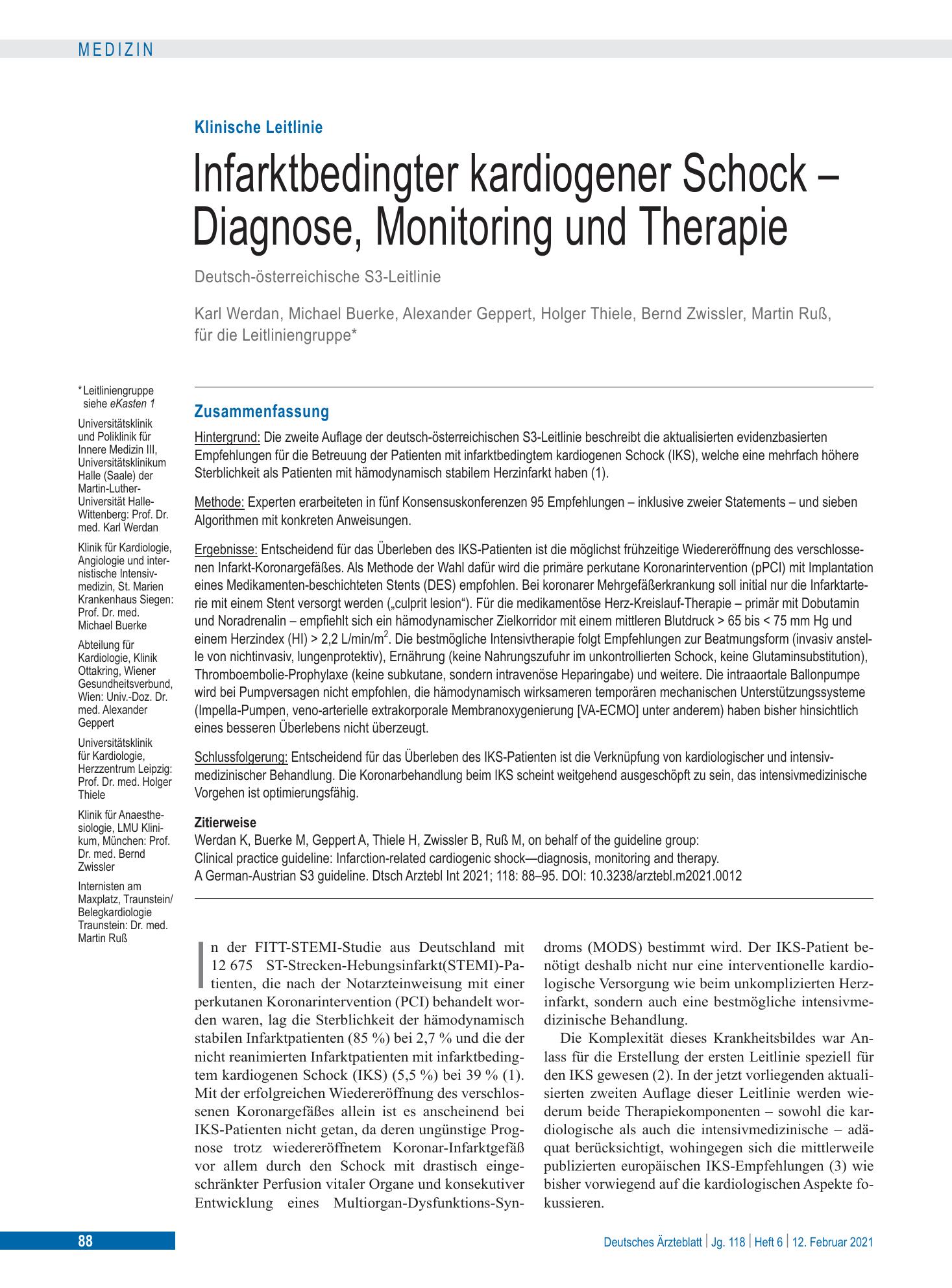 Vorschauseite 1: Infarktbedingter kardiogener Schock – Diagnose, Monitoring und Therapie – Deutsches Ärzteblatt