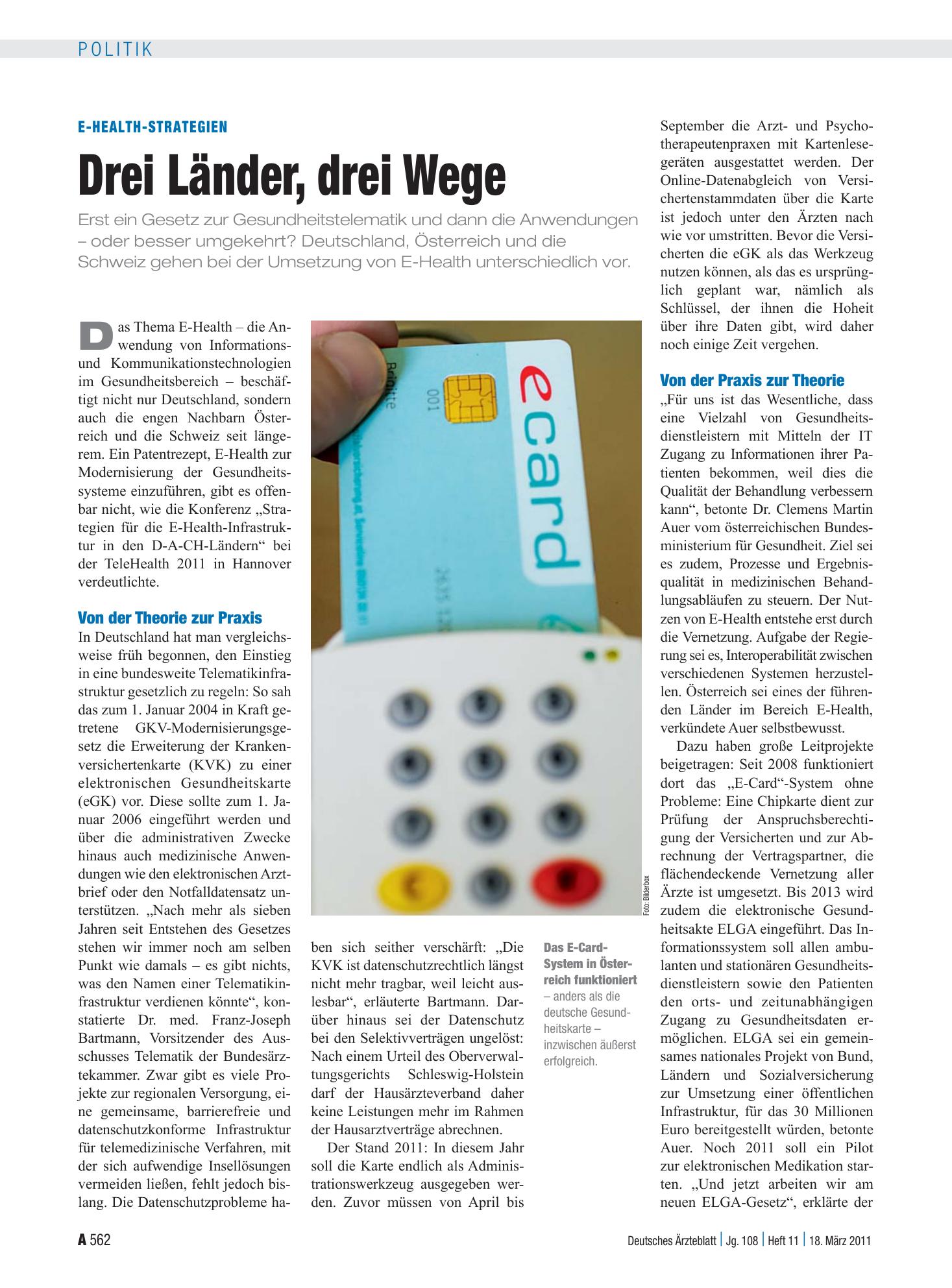 Vorschauseite 1: E-Health-Strategien: Drei Länder, drei Wege – Deutsches Ärzteblatt