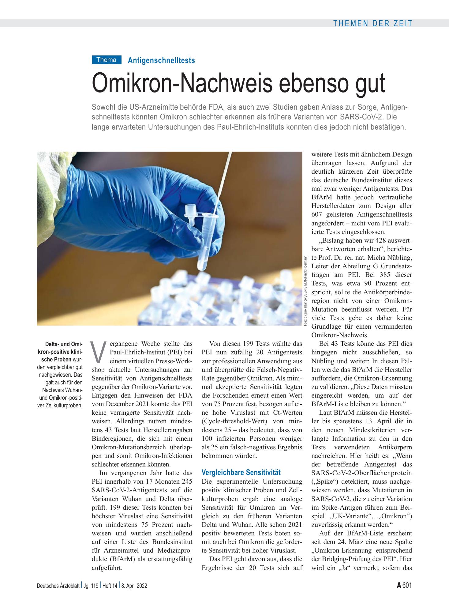 Vorschauseite 1: Antigenschnelltests: Omikron-Nachweis ebenso gut – Deutsches Ärzteblatt