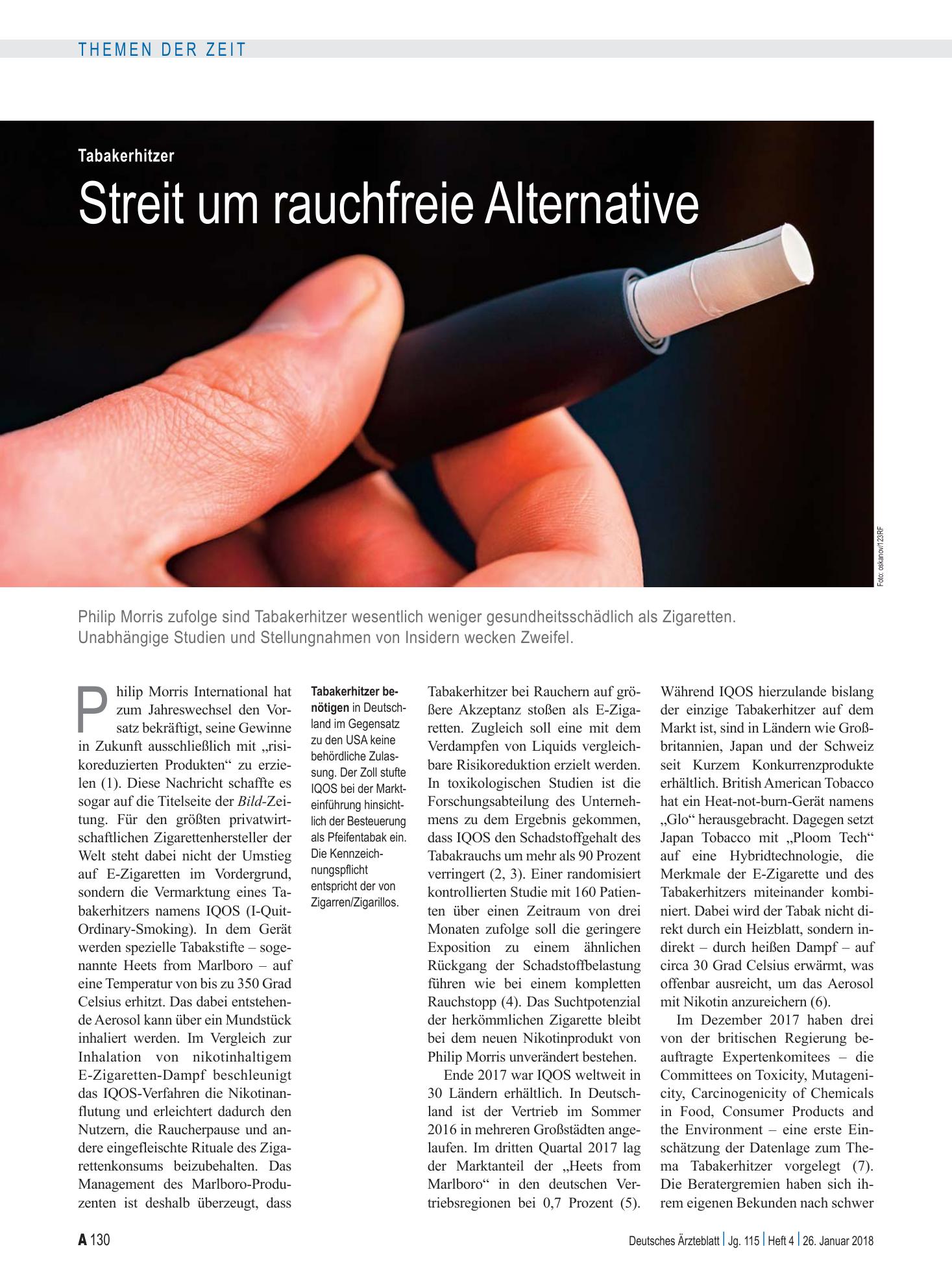 Vorschauseite 1: Tabakerhitzer: Streit um rauchfreie Alternative – Deutsches Ärzteblatt