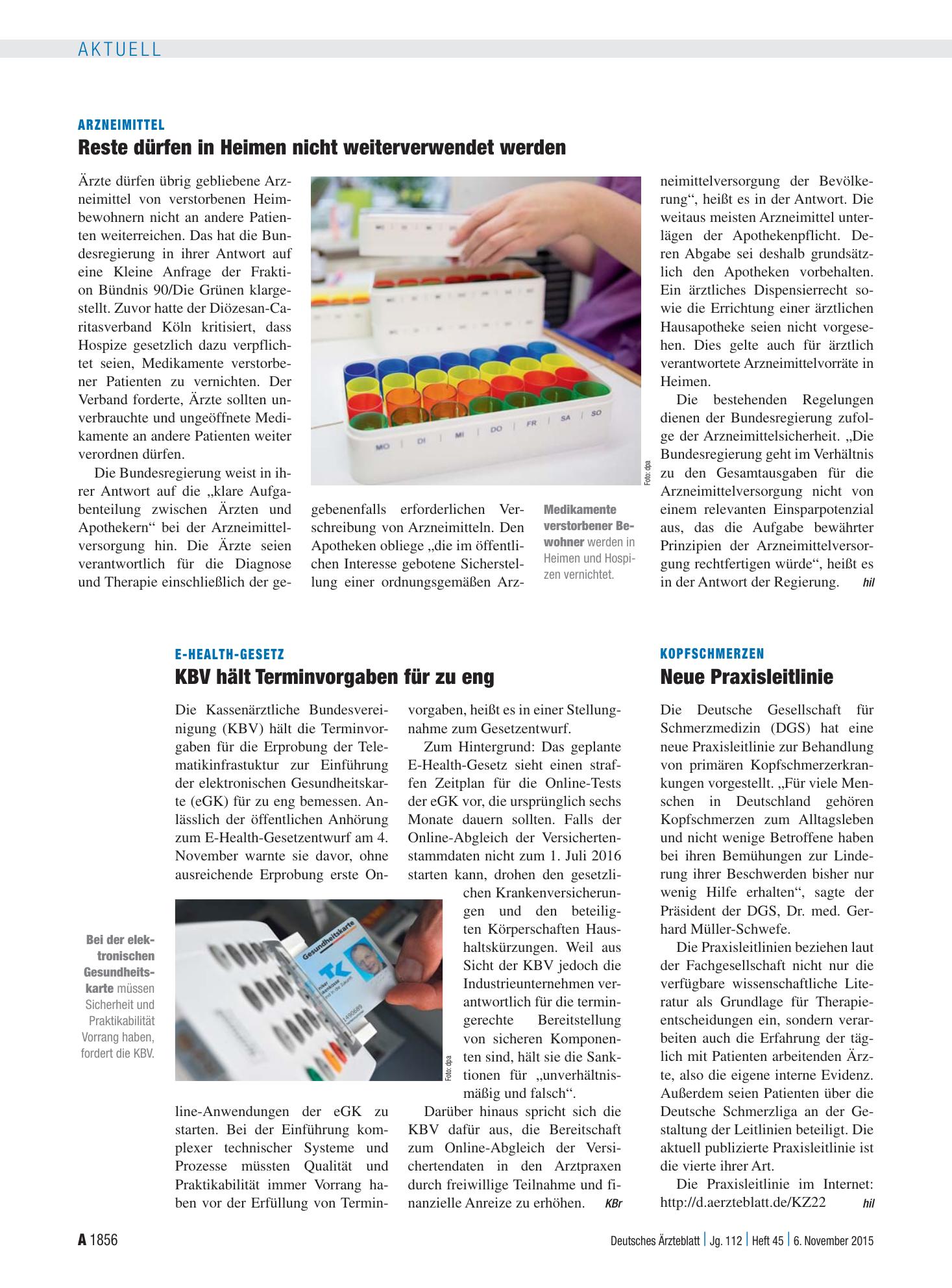 Vorschauseite 1: Kopfschmerzen: Neue Praxisleitlinie – Deutsches Ärzteblatt