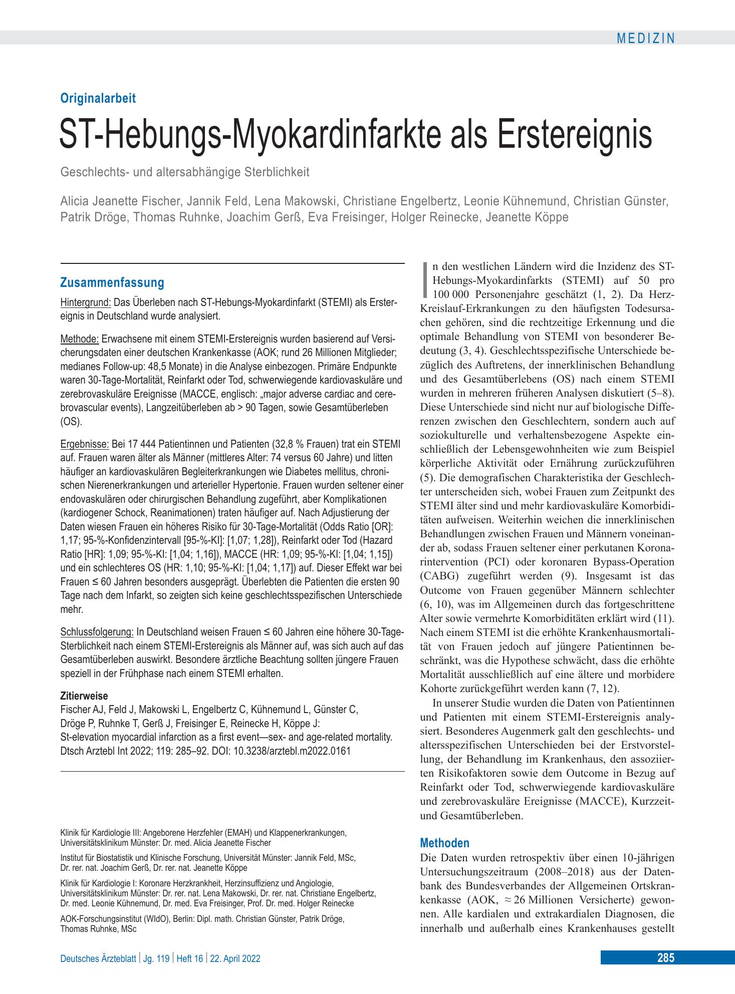 Vorschauseite 1: ST-Hebungs-Myokardinfarkte als Erstereignis – Deutsches Ärzteblatt