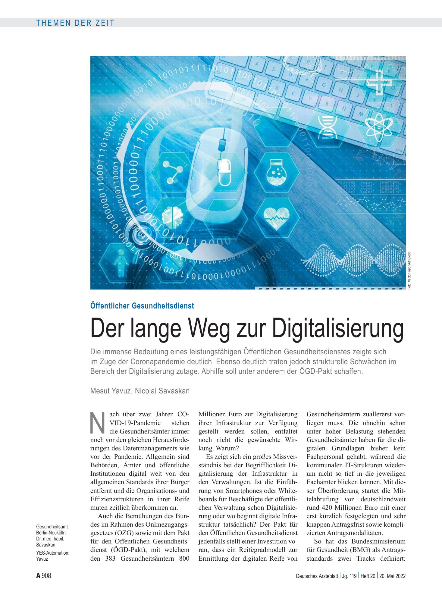 Vorschauseite 1: Öffentlicher Gesundheitsdienst: Der lange Weg zur Digitalisierung – Deutsches Ärzteblatt