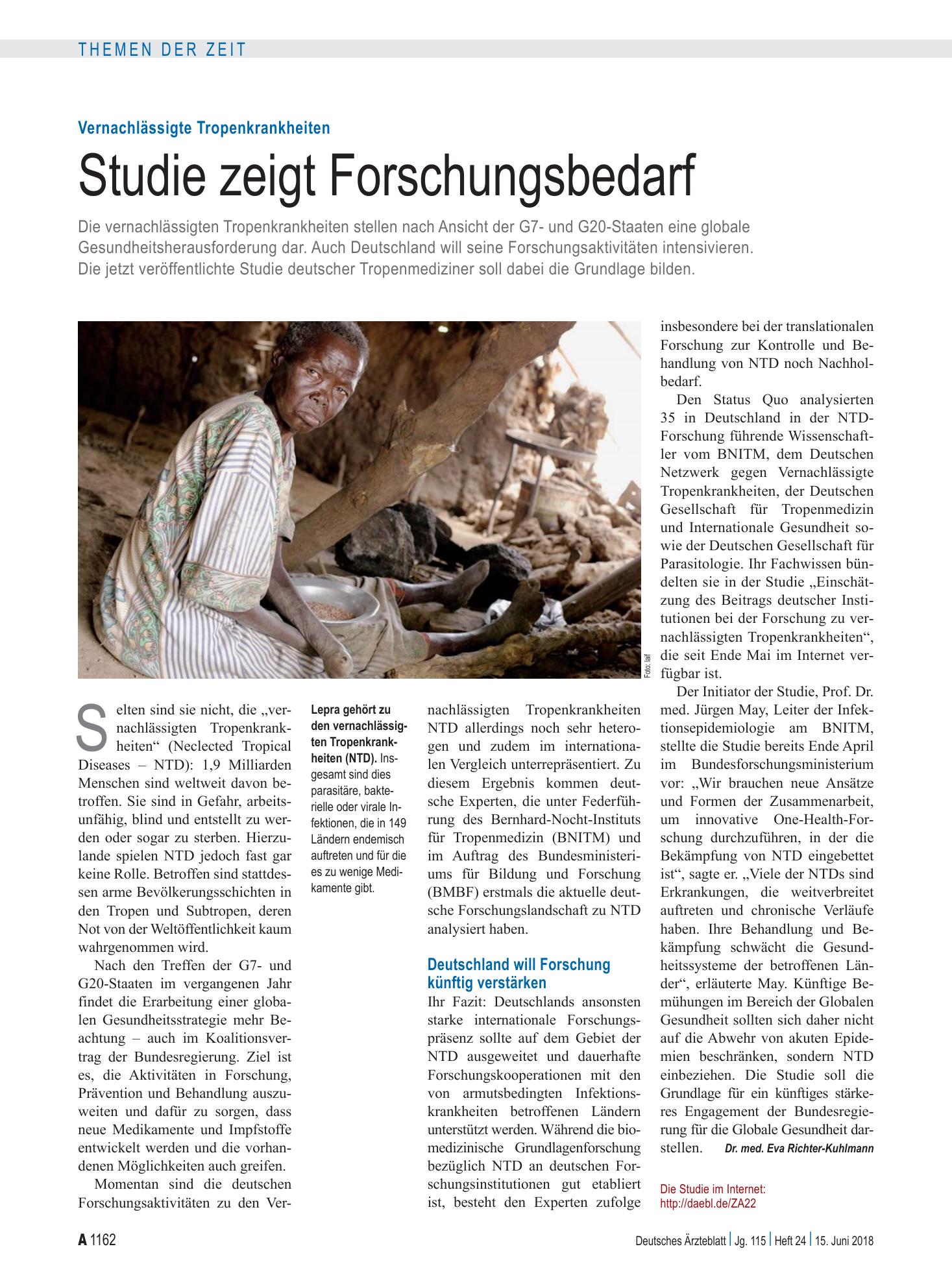 Vorschauseite 1: Vernachlässigte Tropenkrankheiten: Studie zeigt Forschungsbedarf – Deutsches Ärzteblatt