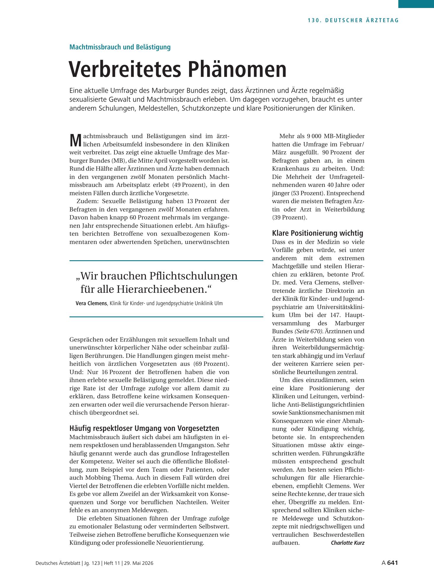 Vorschauseite 1: Machtmissbrauch und Belästigung: Verbreitetes Phänomen – Deutsches Ärzteblatt