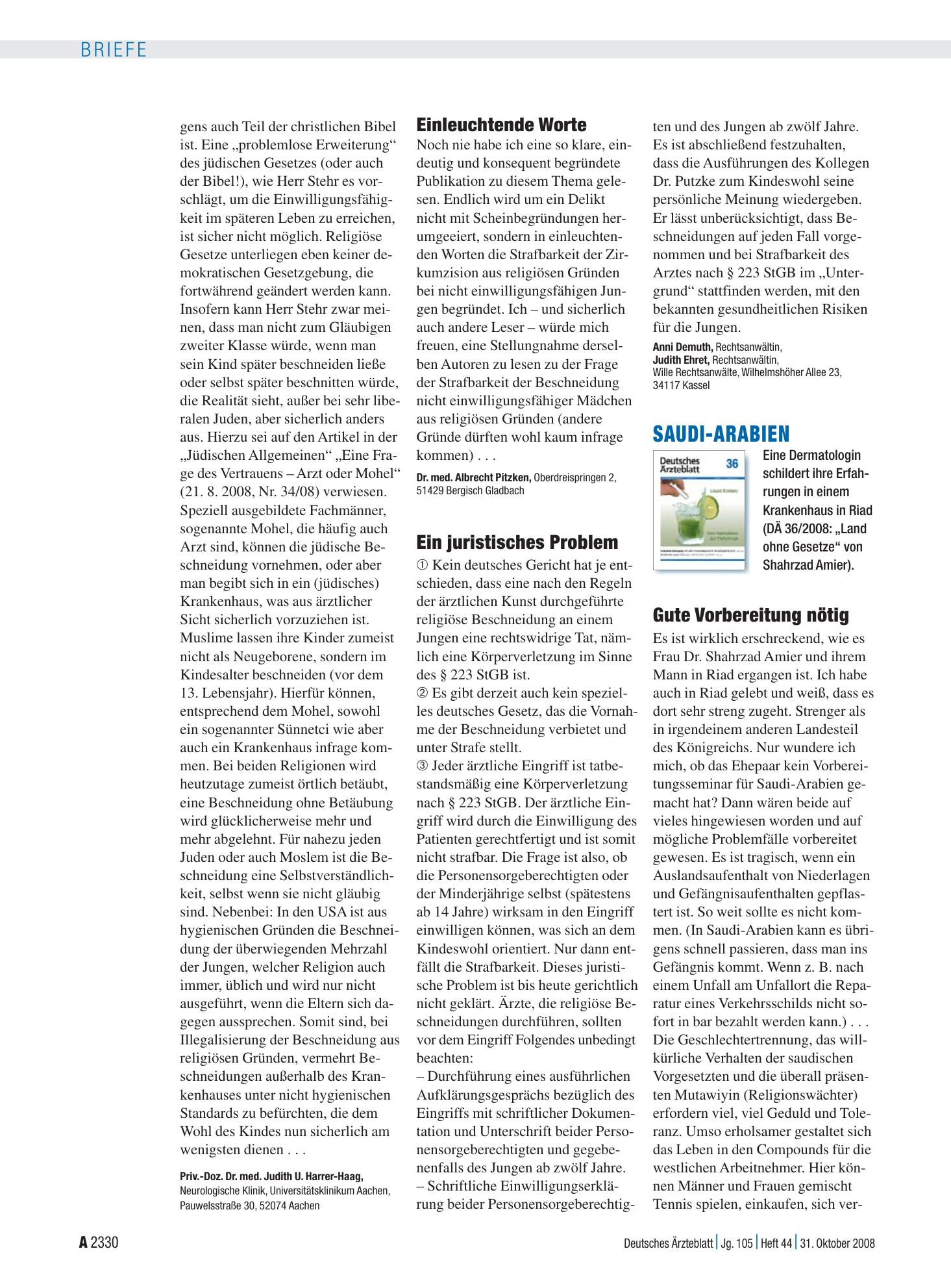 Vorschauseite 1: Beschneidung: Ein juristisches Problem – Deutsches Ärzteblatt