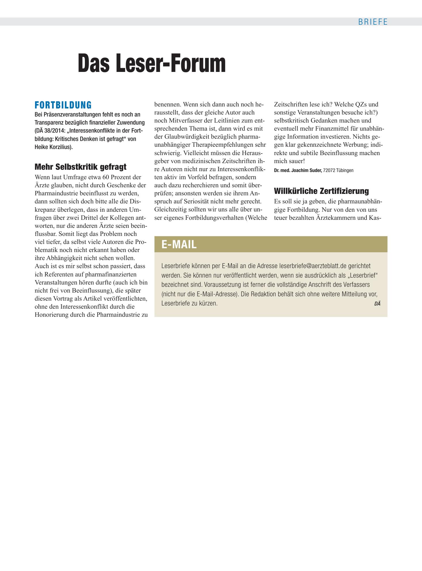 Vorschauseite 1: E-Mail – Deutsches Ärzteblatt