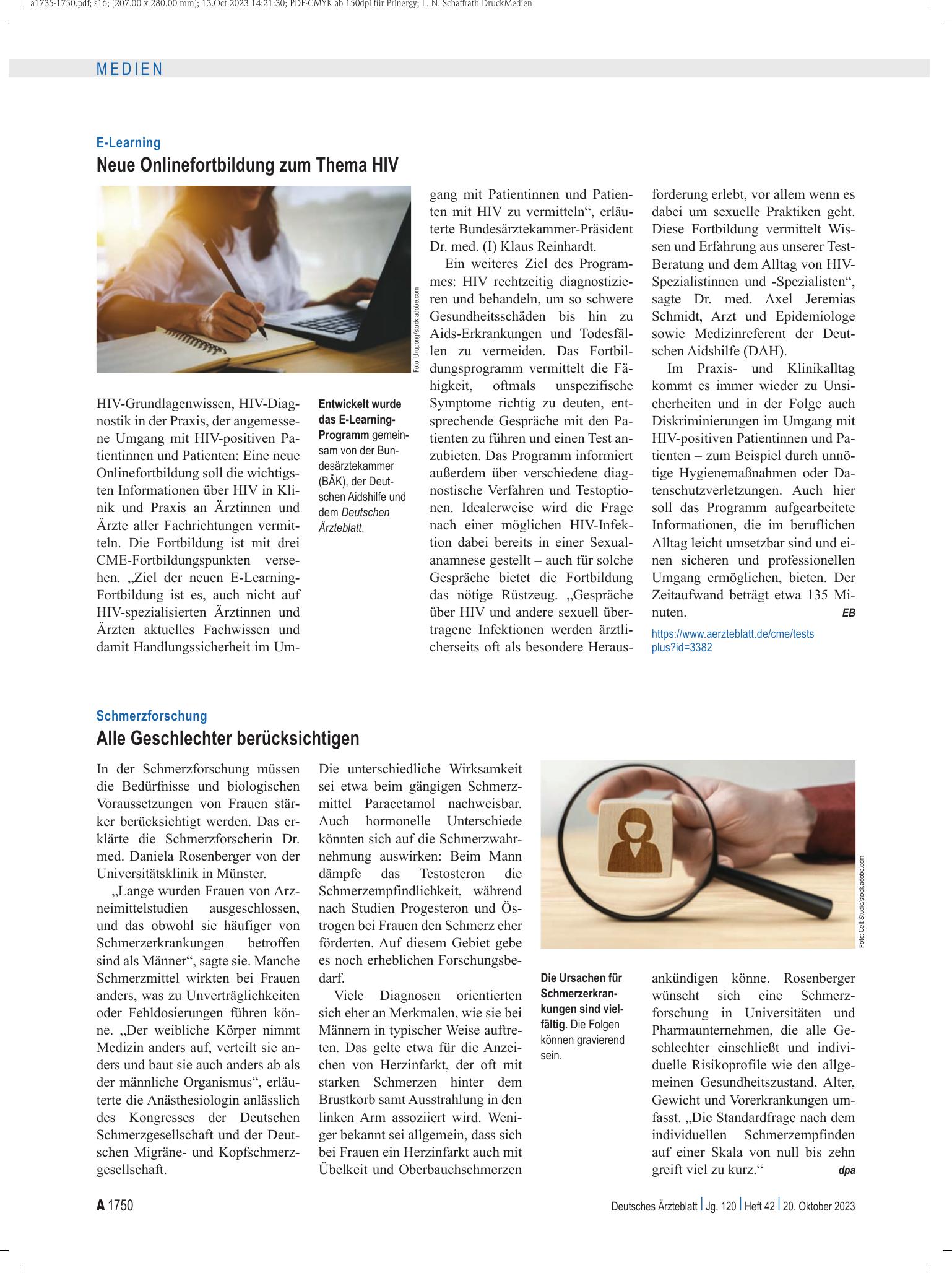 Vorschauseite 1: E-Learning: Neue Onlinefortbildung zum Thema HIV – Deutsches Ärzteblatt