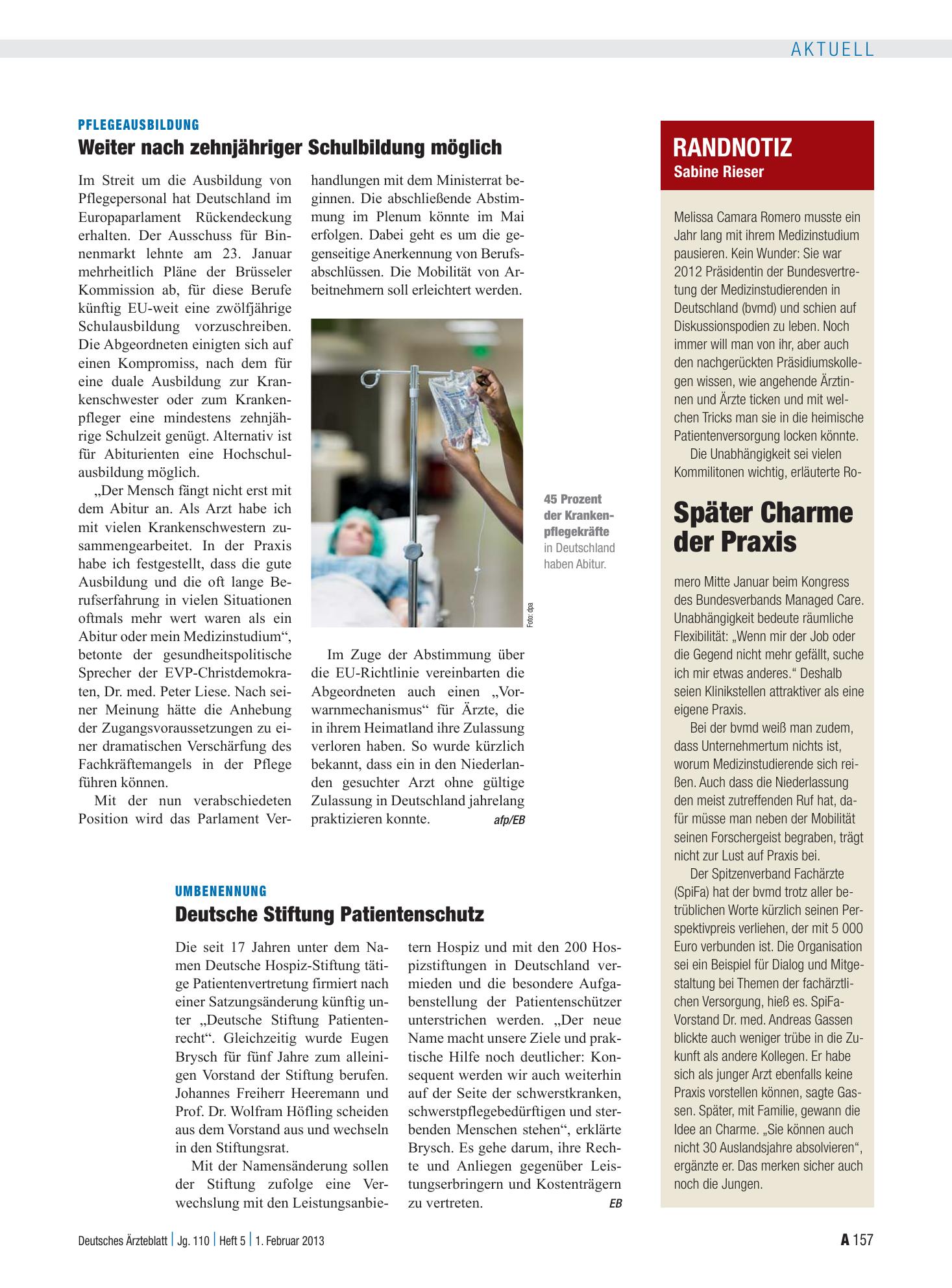 Vorschauseite 1: Randnotiz: Später Charme der Praxis – Deutsches Ärzteblatt