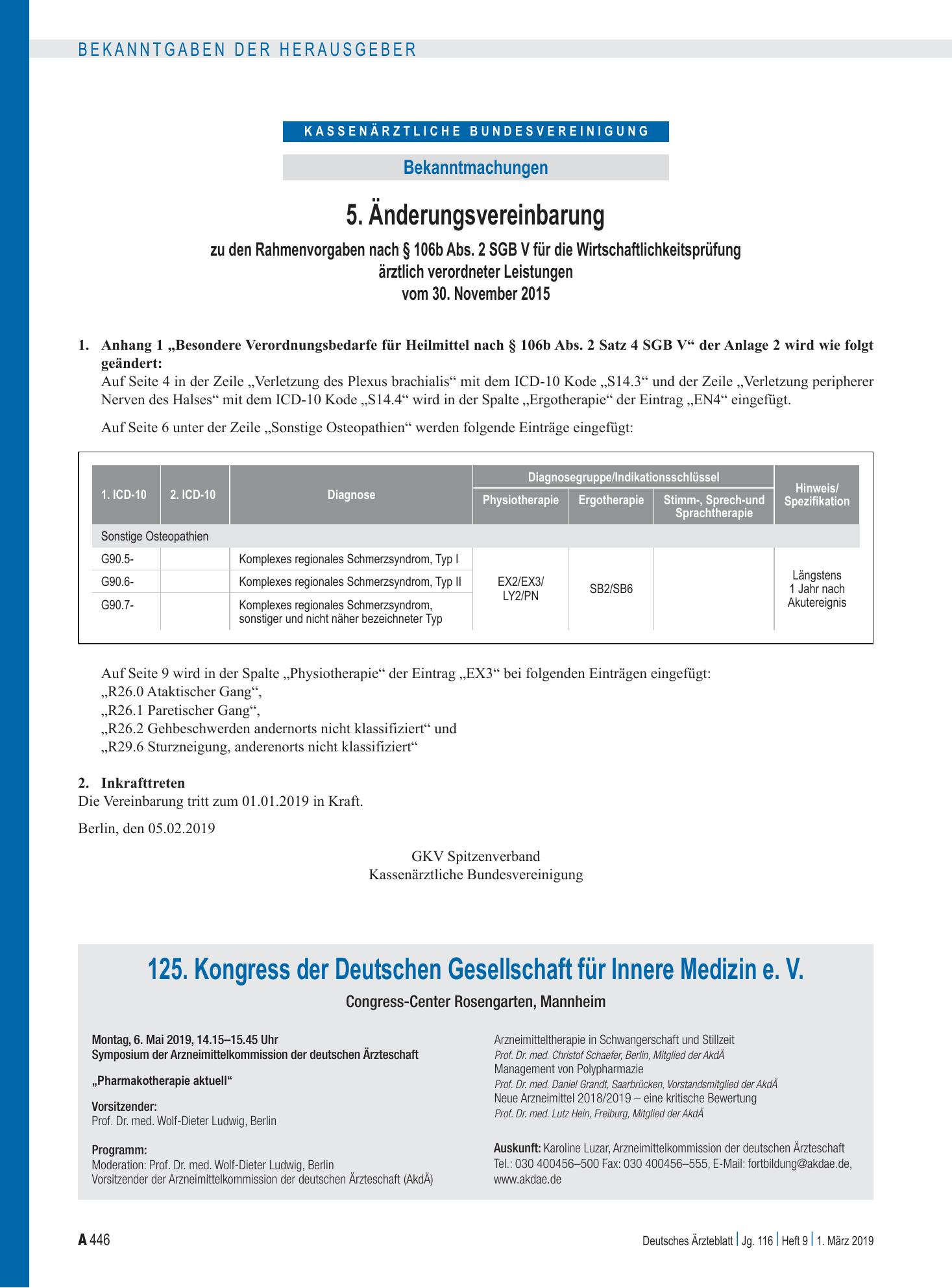 Vorschauseite 1: 5. Änderungsvereinbarung zu den Rahmenvorgaben nach § 106b Abs. 2 SGB V für die Wirtschaftlichkeitsprüfung ärztlich verordneter Leistungen vom 30. November 2015 – Deutsches Ärzteb…