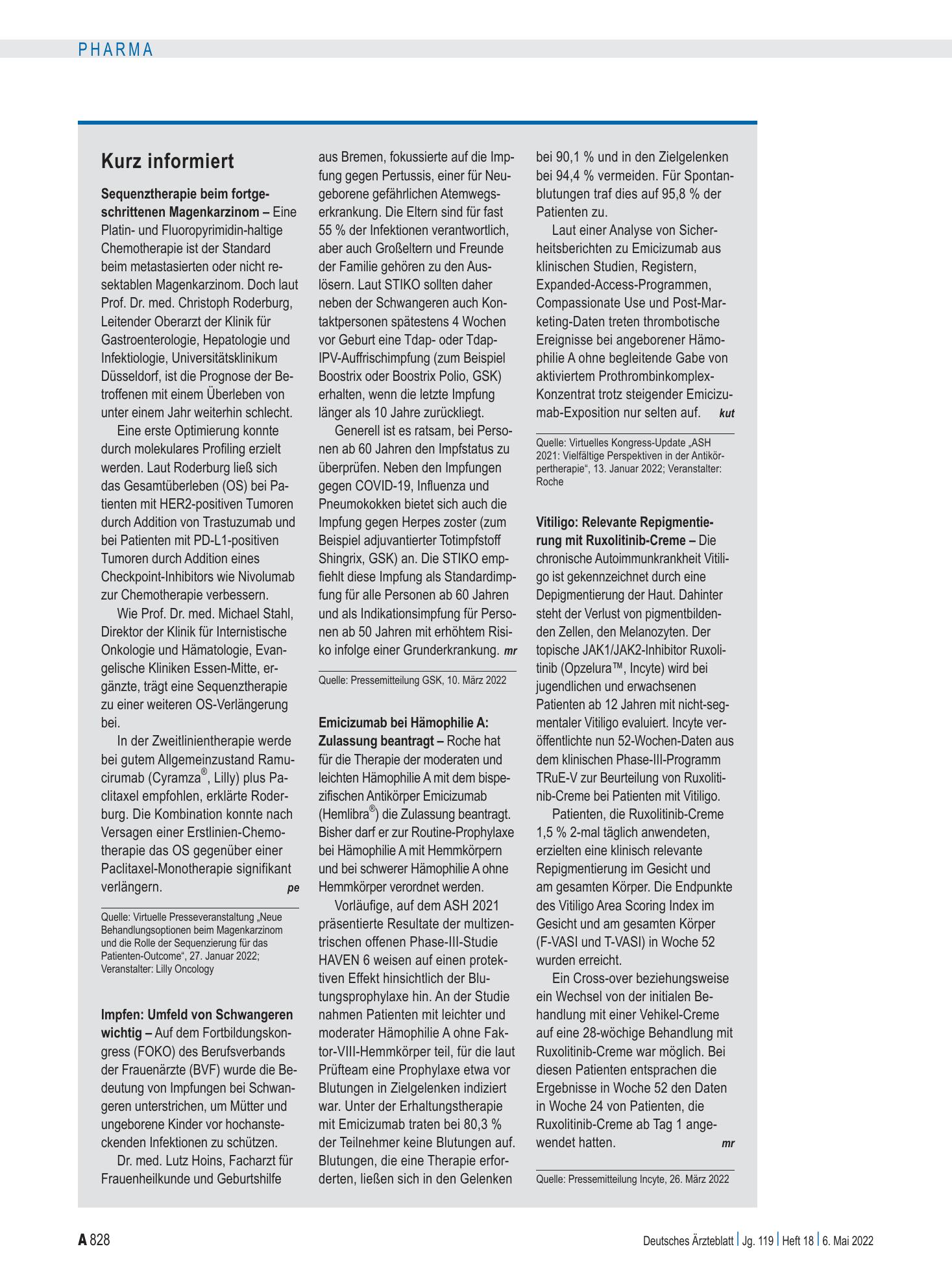 Vorschauseite 1: Kurz informiert – Deutsches Ärzteblatt