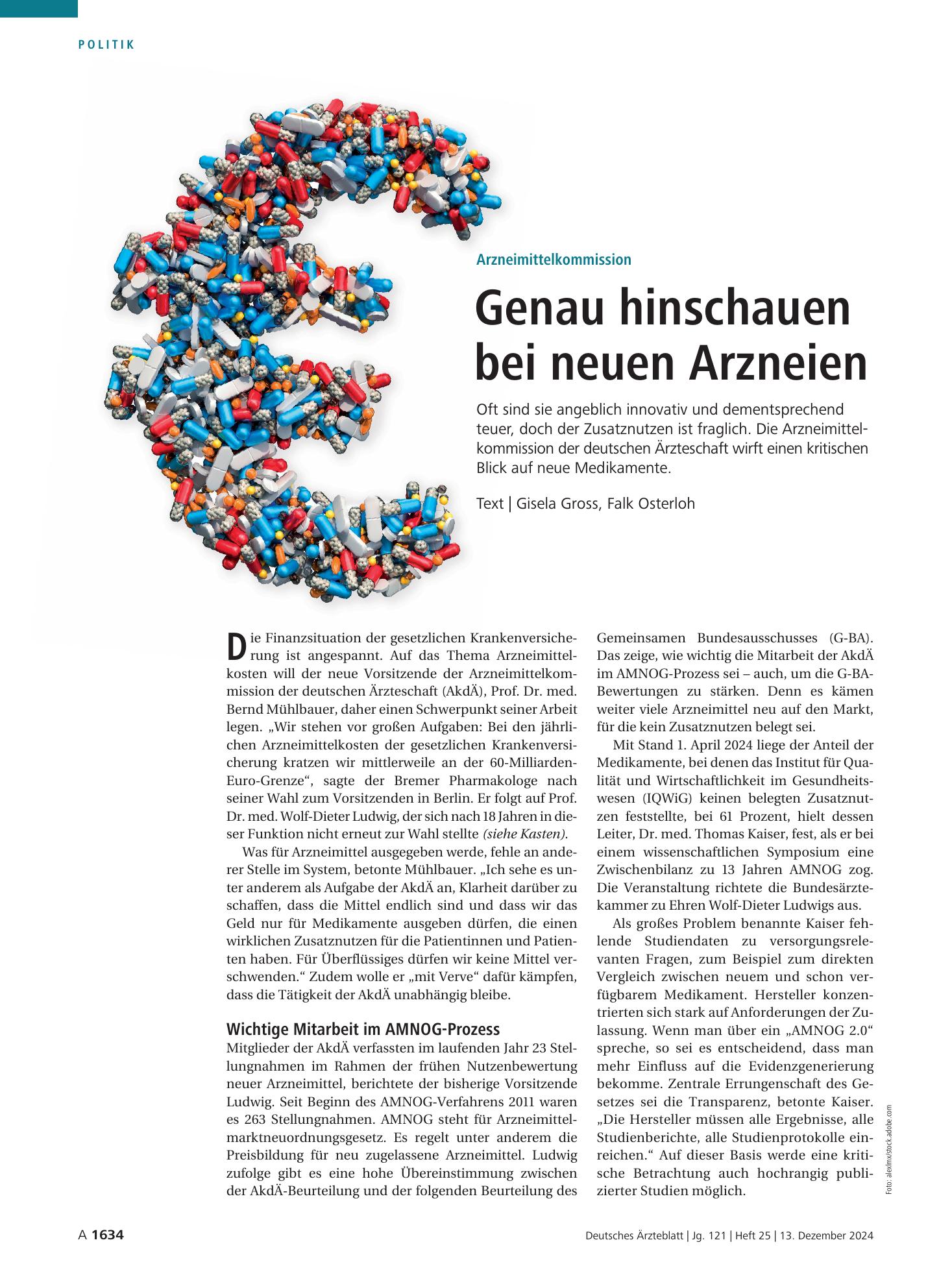 Vorschauseite 1: Arzneimittelkommission: Genau hinschauen bei neuen Arzneien – Deutsches Ärzteblatt