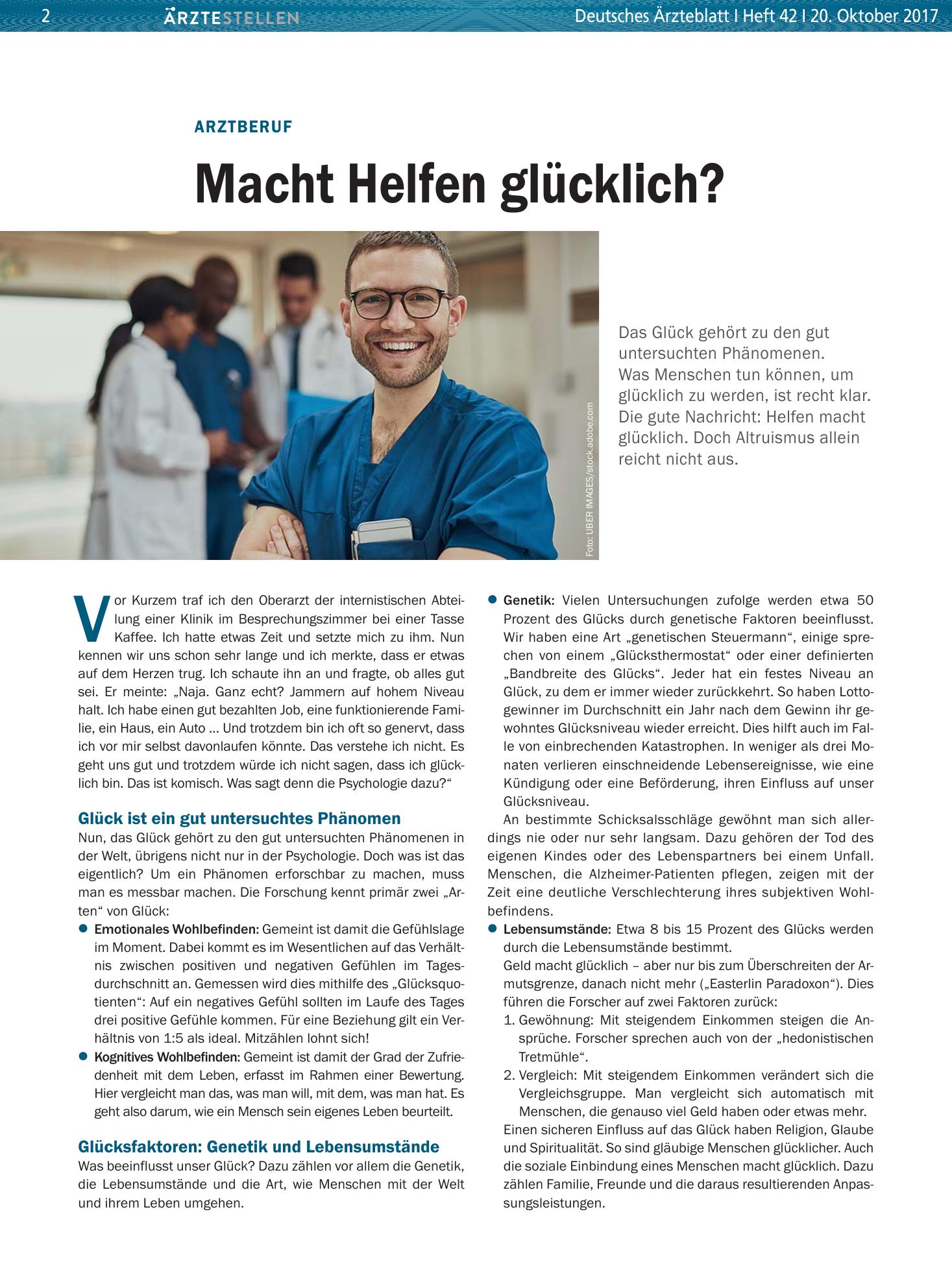 Vorschauseite 1: Arztberuf: Macht Helfen glücklich? – Deutsches Ärzteblatt