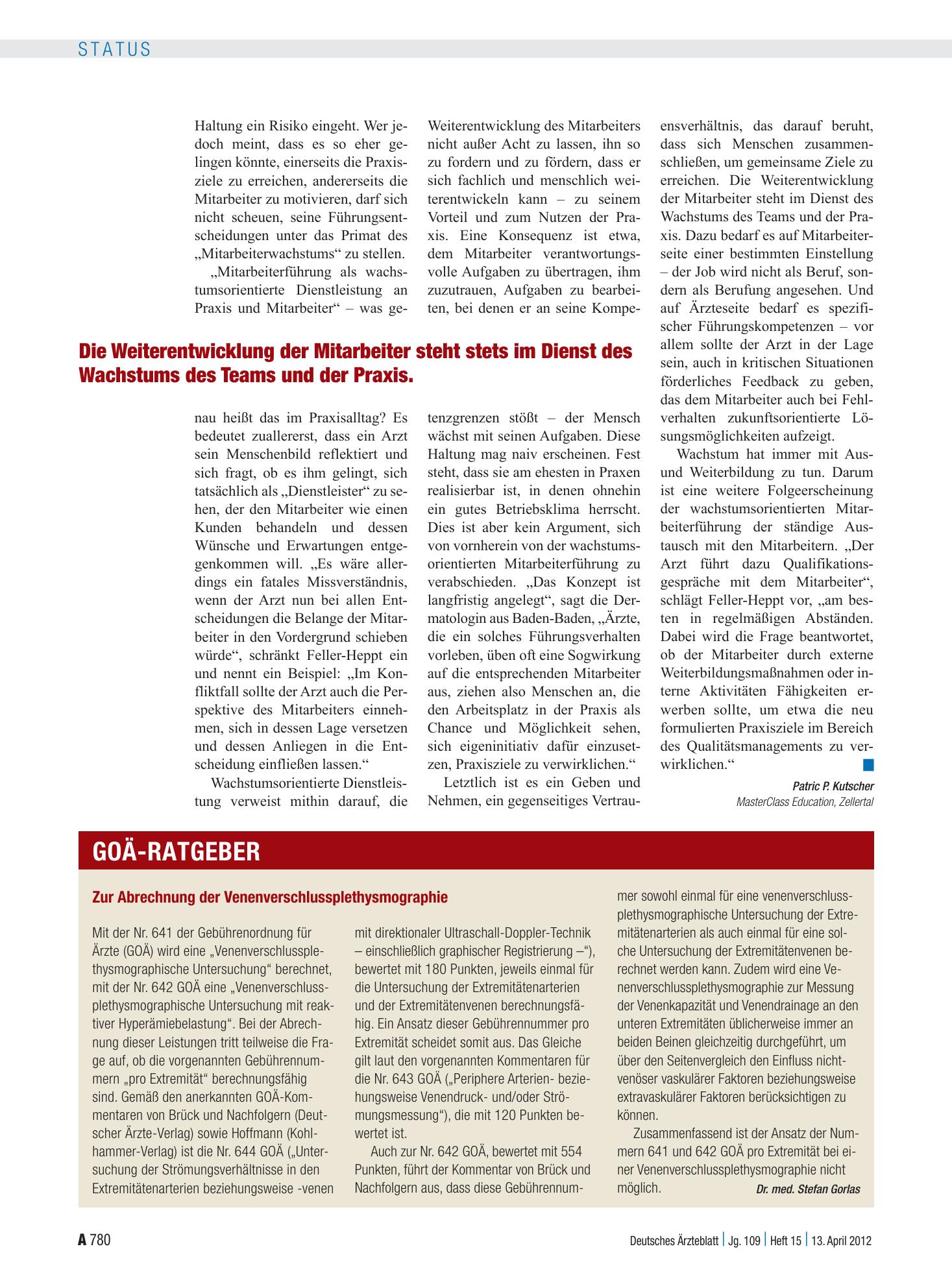 Vorschauseite 1: Zur Abrechnung der Venenverschlussplethysmographie – Deutsches Ärzteblatt