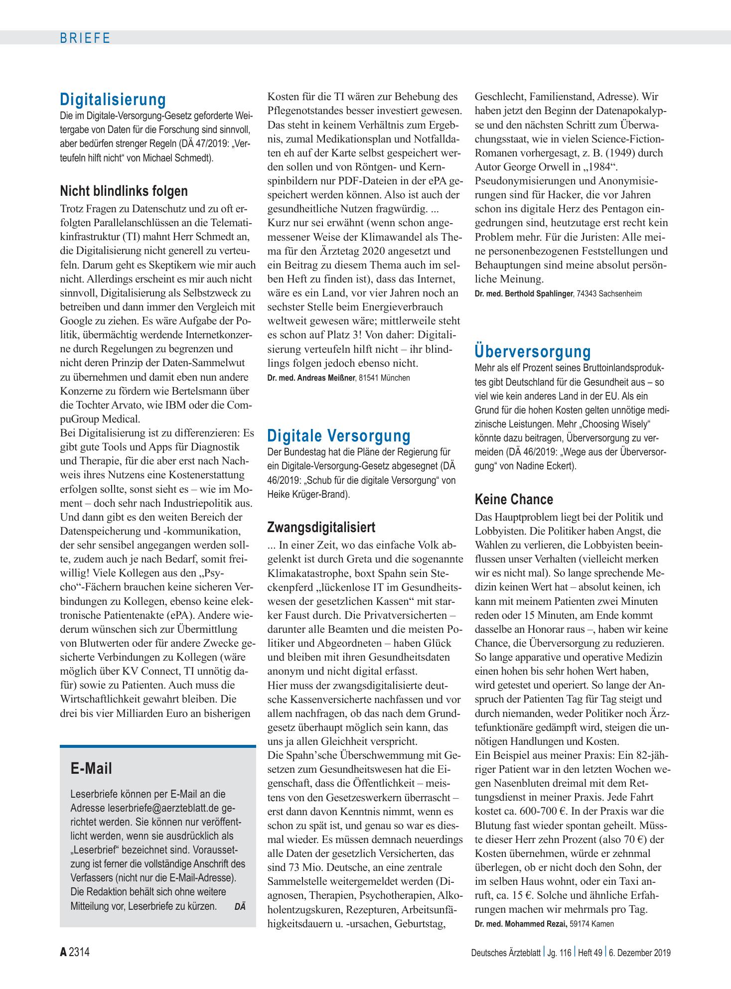 Vorschauseite 1: Überversorgung: Keine Chance – Deutsches Ärzteblatt