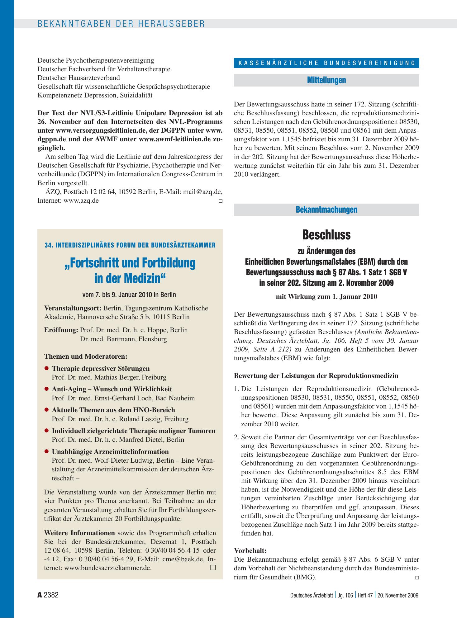 Vorschauseite 1: Mitteilungen – Deutsches Ärzteblatt