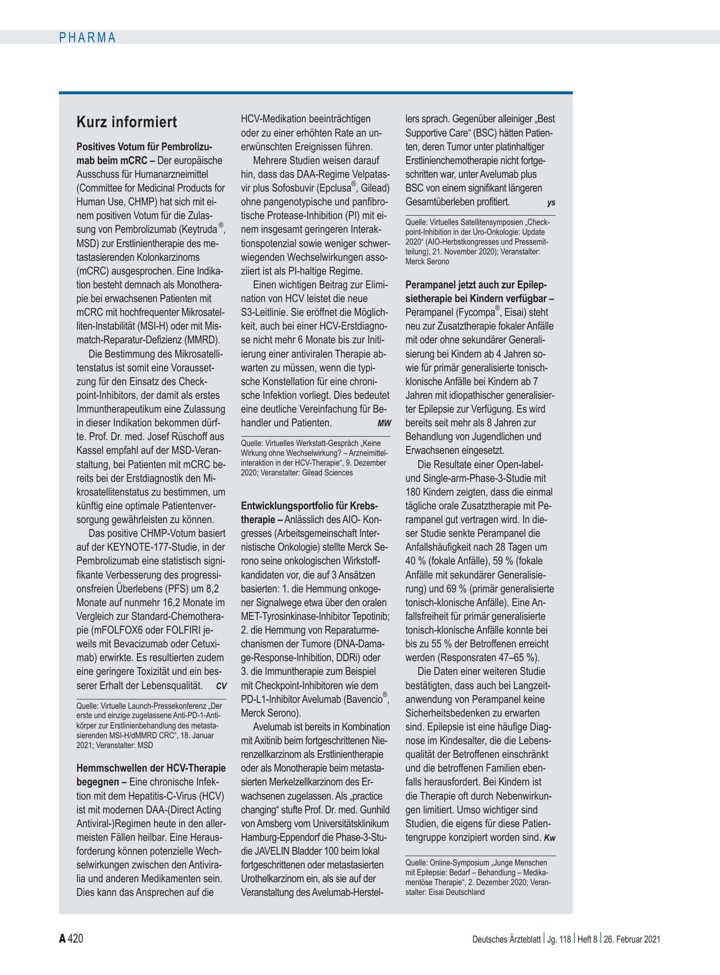 Vorschauseite 1: Kurz informiert – Deutsches Ärzteblatt