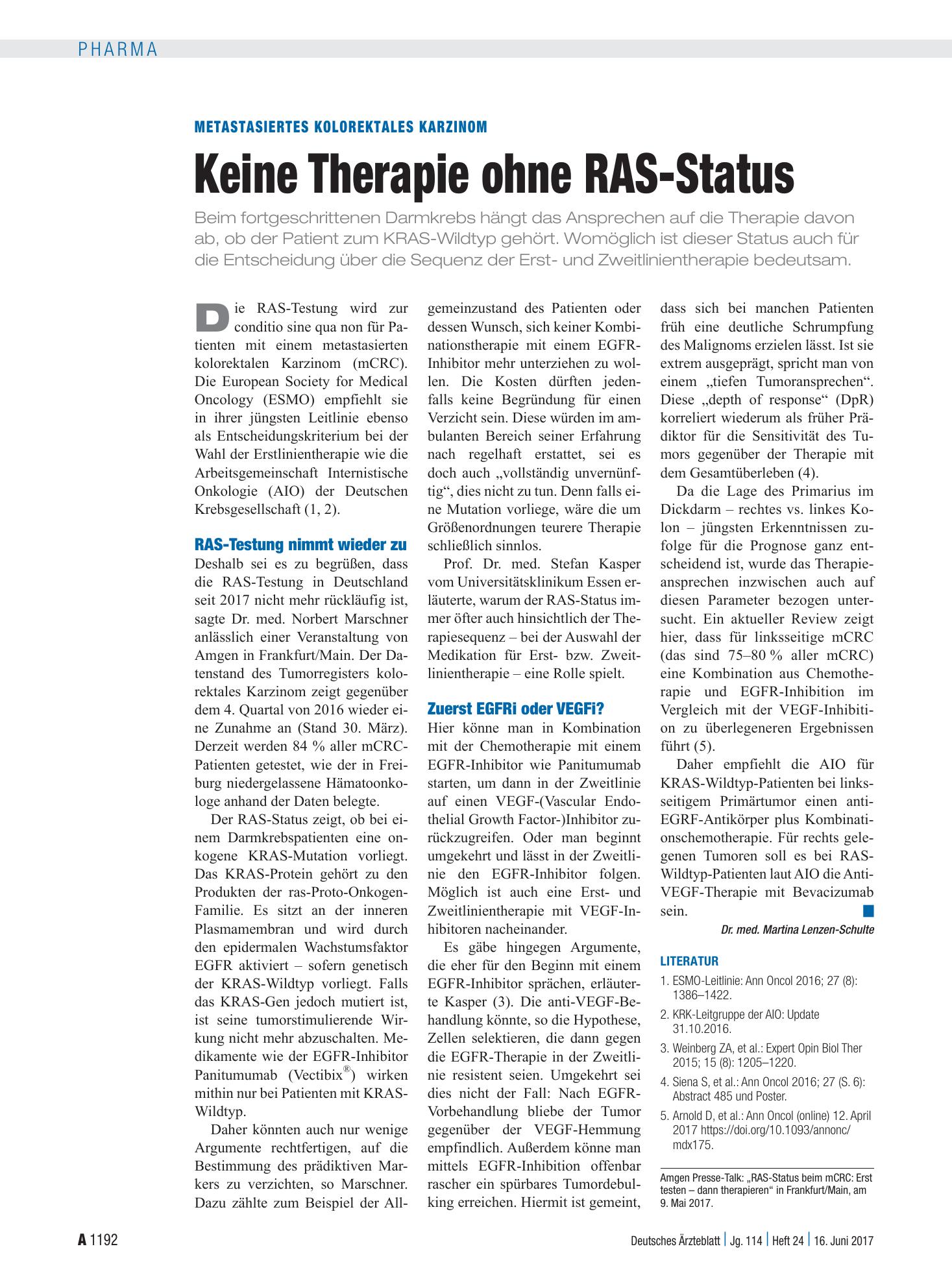 Vorschauseite 1: Metastasiertes Kolorektales Karzinom: Keine Therapie ohne RAS-Status – Deutsches Ärzteblatt