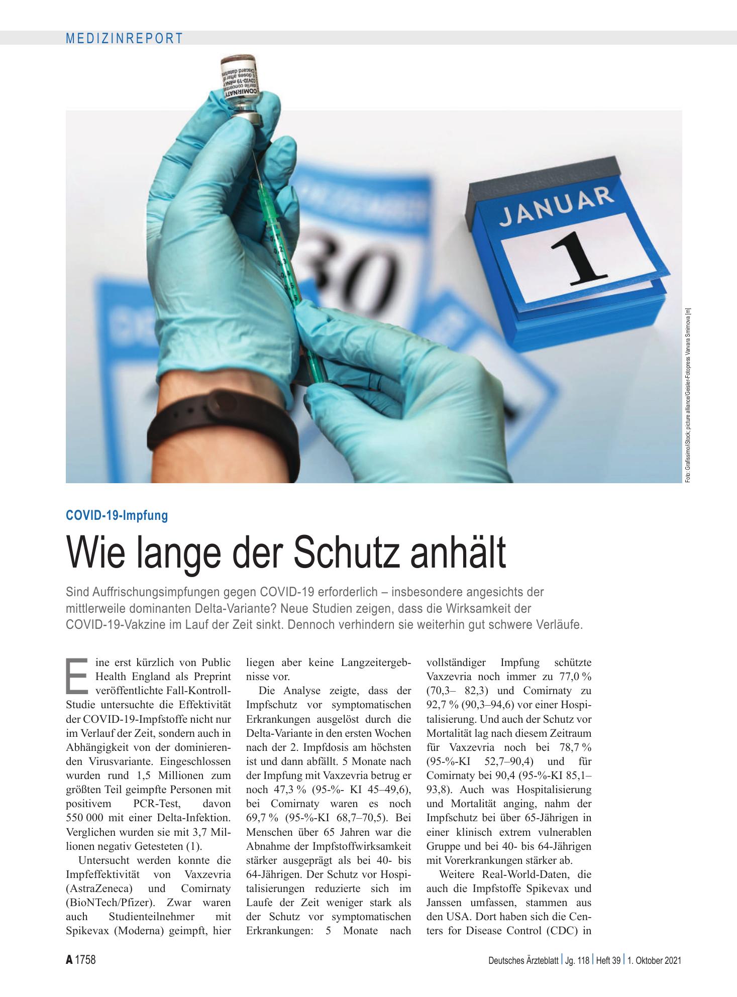Vorschauseite 1: COVID-19-Impfung: Wie lange der Schutz anhält – Deutsches Ärzteblatt