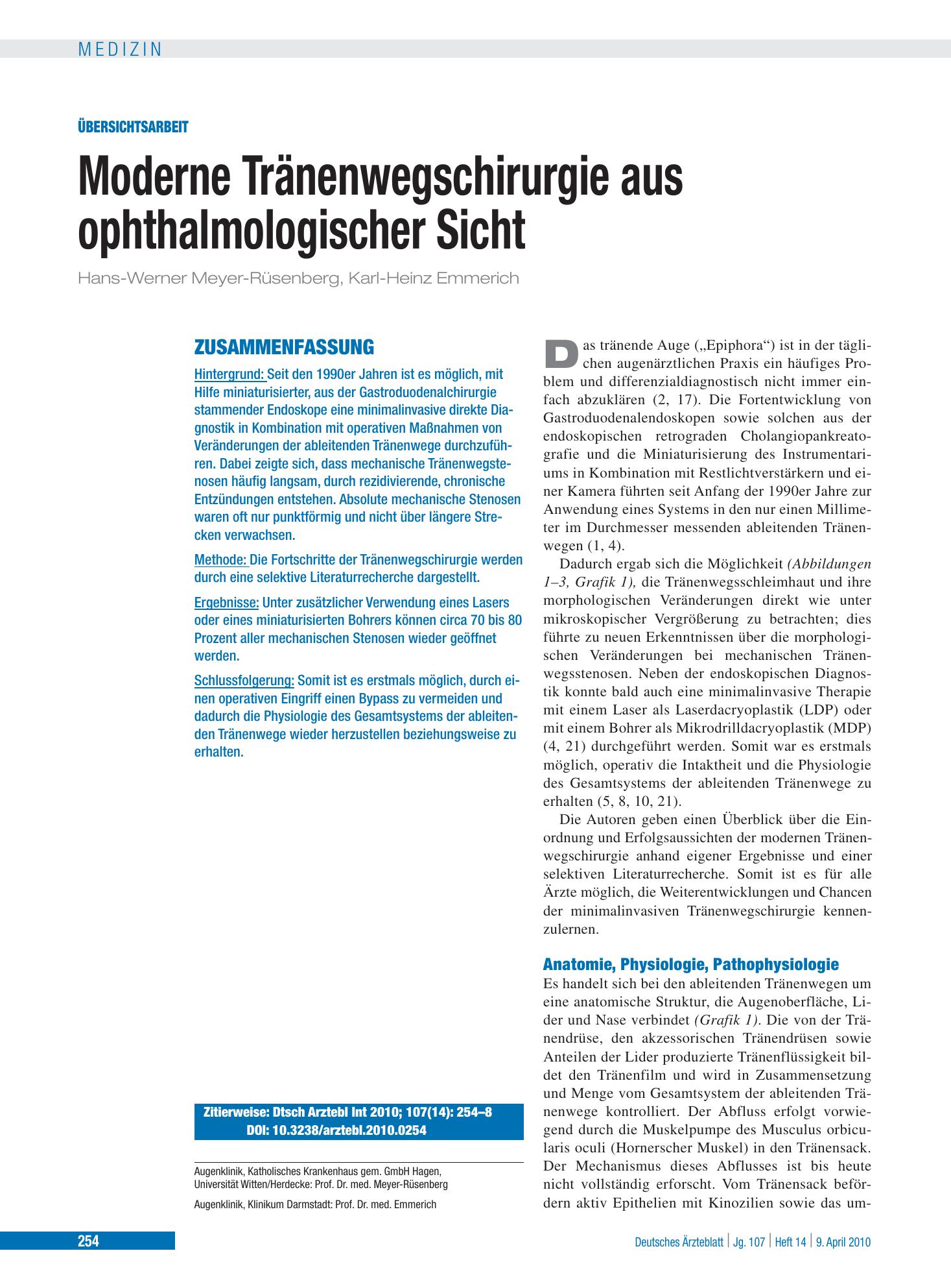 Vorschauseite 1: Moderne Tränenwegschirurgie aus ophthalmologischer Sicht – Deutsches Ärzteblatt