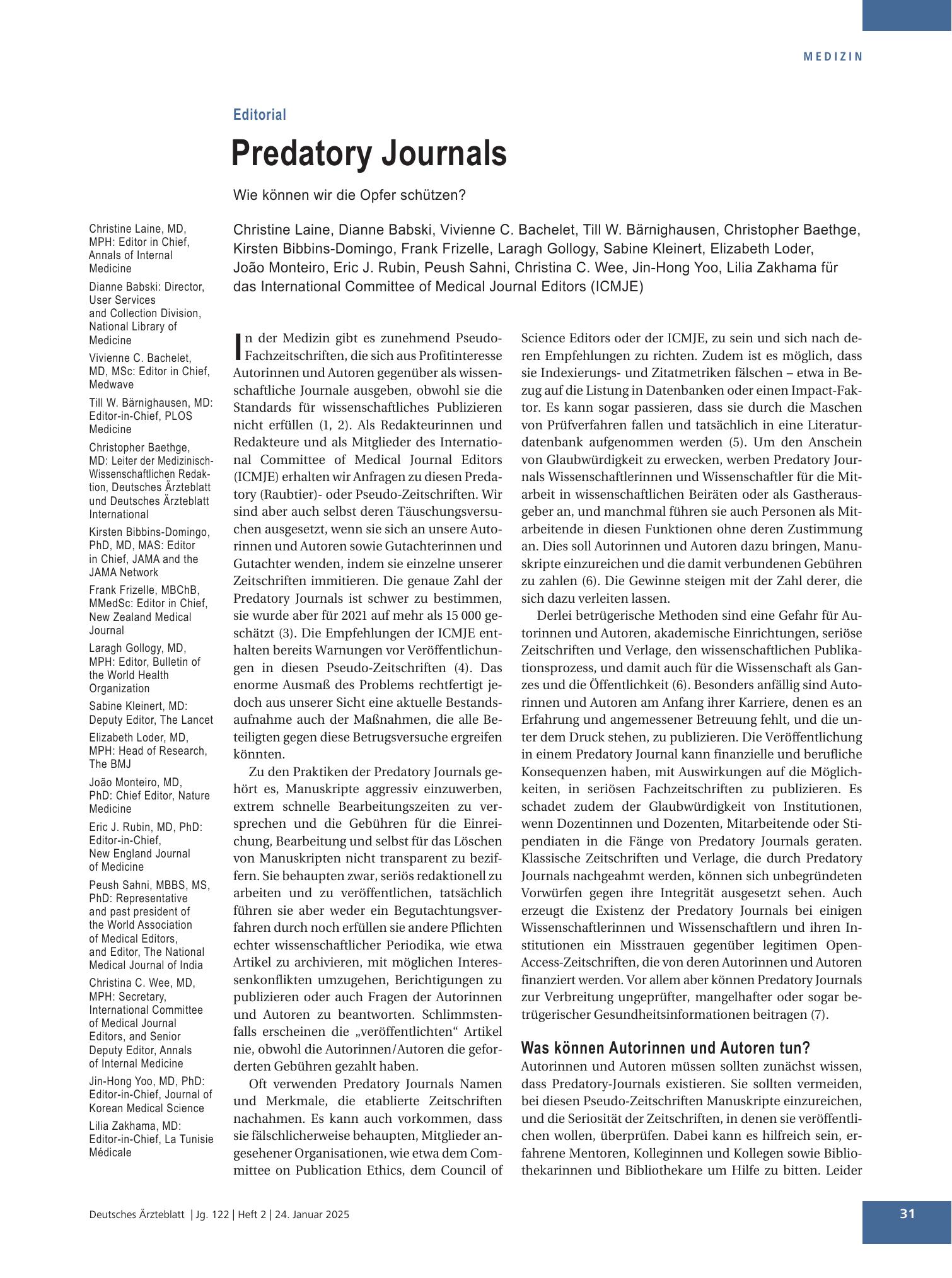 Vorschauseite 1: Predatory Journals – Deutsches Ärzteblatt
