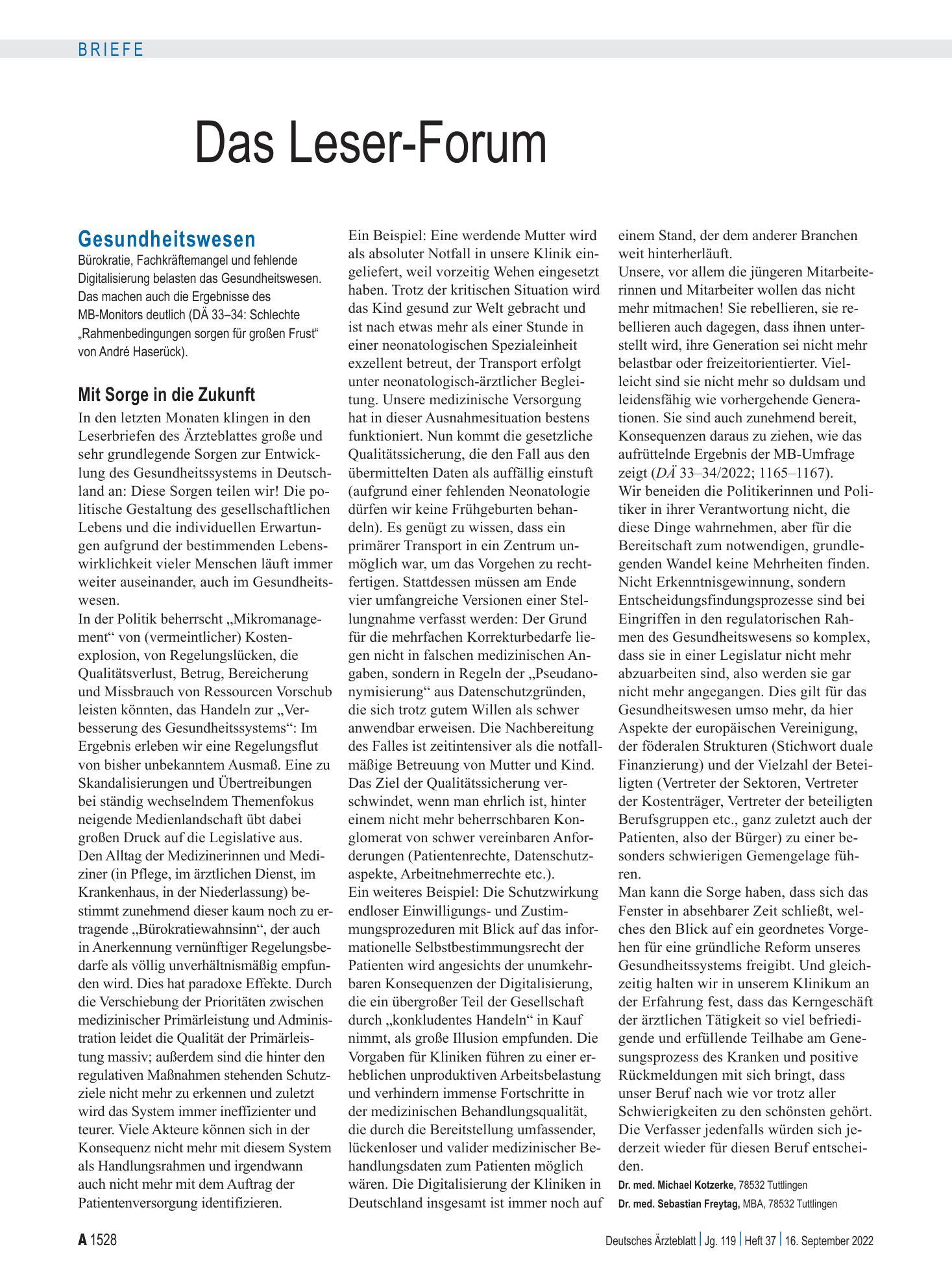 Vorschauseite 1: Gesundheitswesen: Mit Sorge in die Zukunft – Deutsches Ärzteblatt