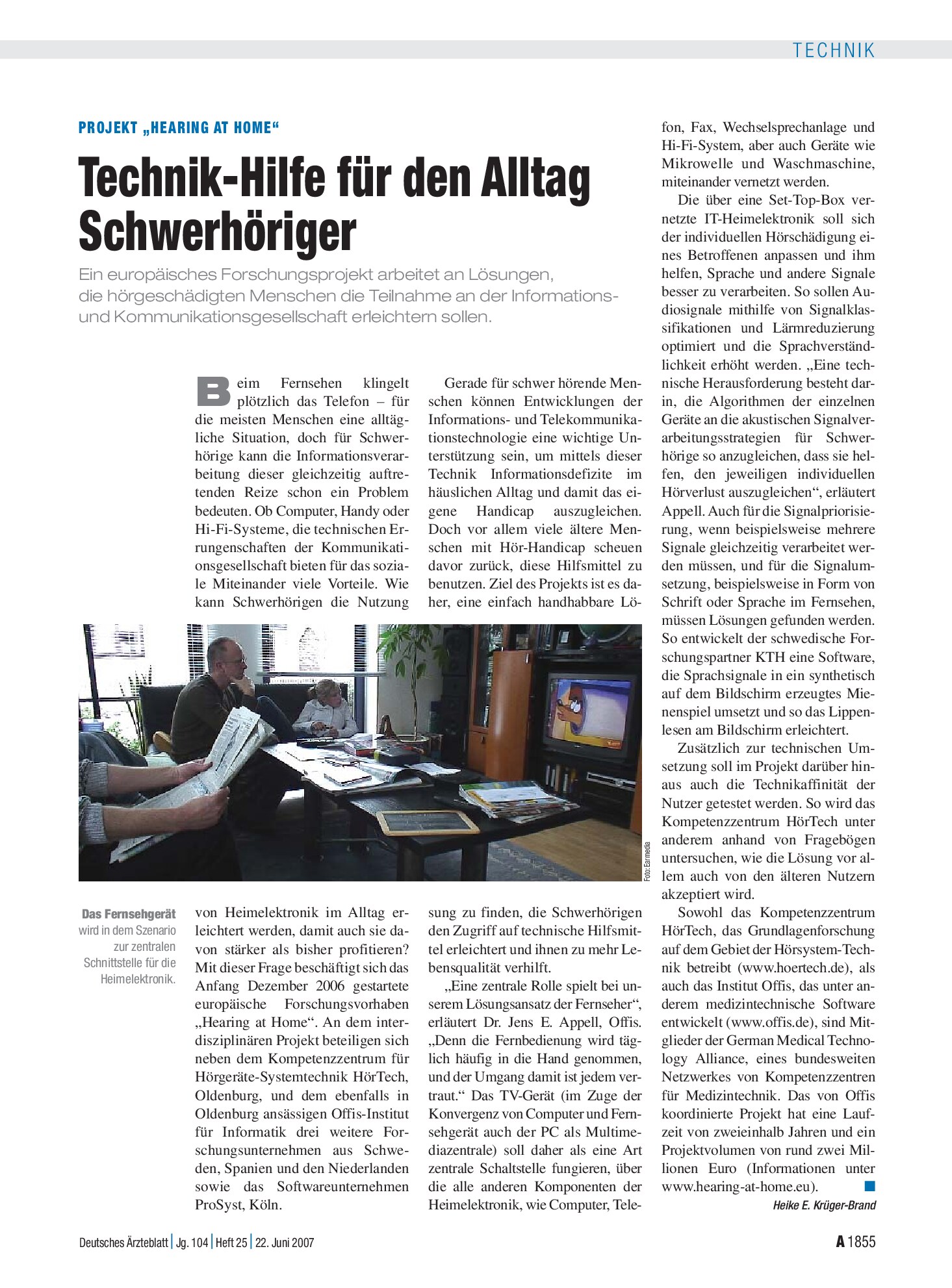 Vorschauseite 1: Projekt „Hearing at Home“: Technik-Hilfe für den Alltag Schwerhöriger – Deutsches Ärzteblatt