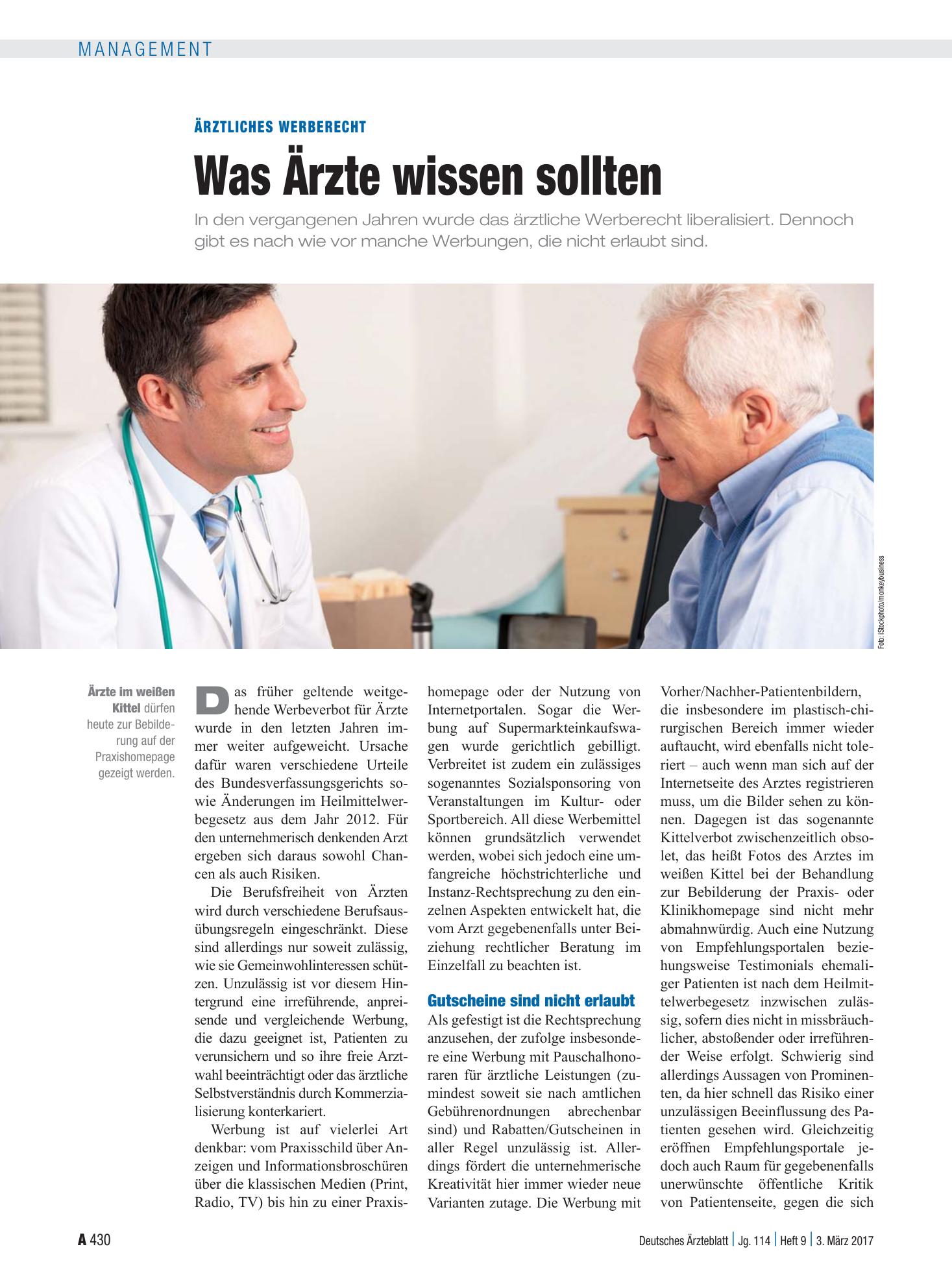 Vorschauseite 1: Ärztliches Werberecht: Was Ärzte wissen sollten – Deutsches Ärzteblatt