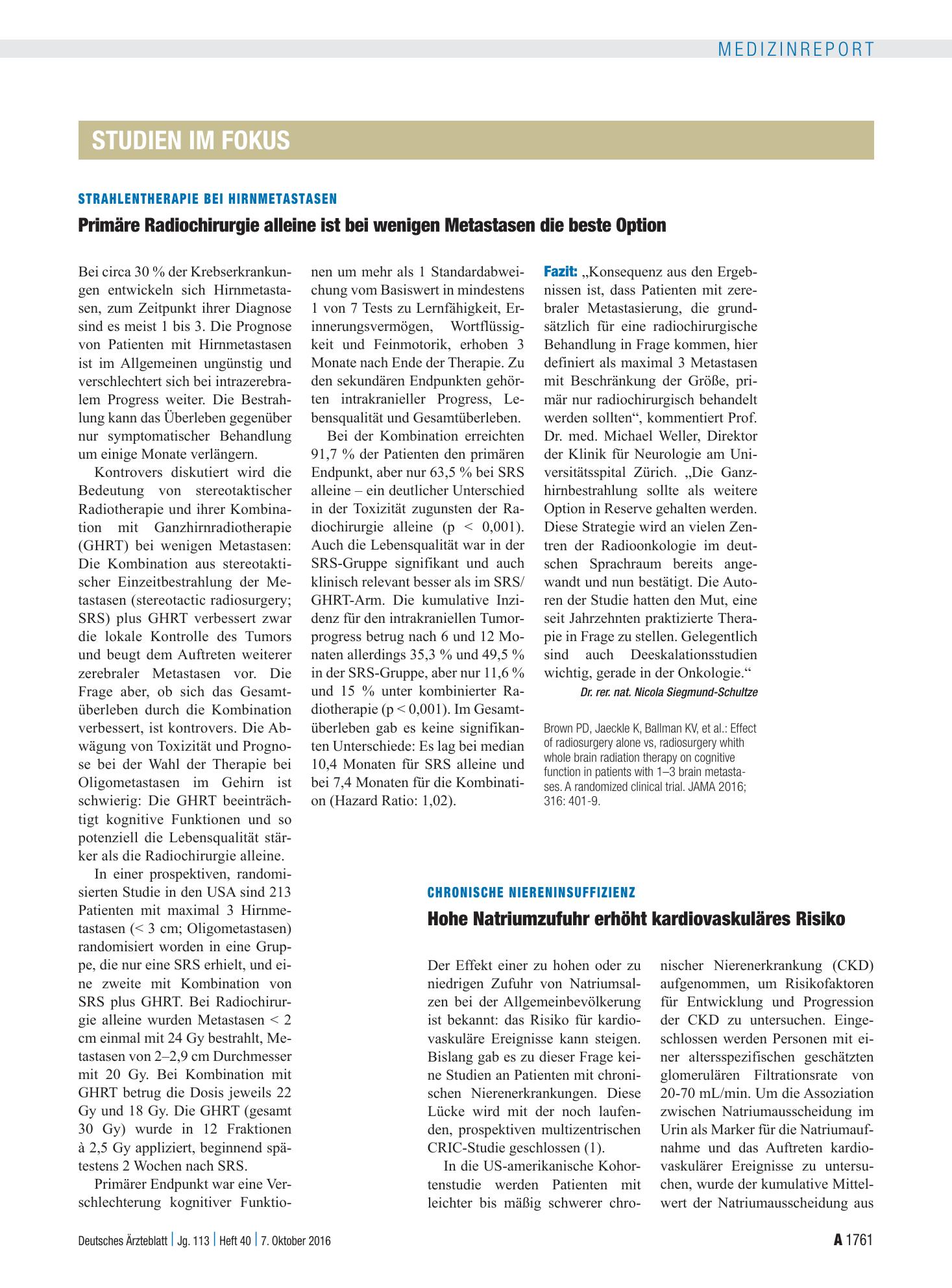 Vorschauseite 1: Chronische Niereninsuffizienz: Hohe Natriumzufuhr erhöht kardiovaskuläres Risiko – Deutsches Ärzteblatt