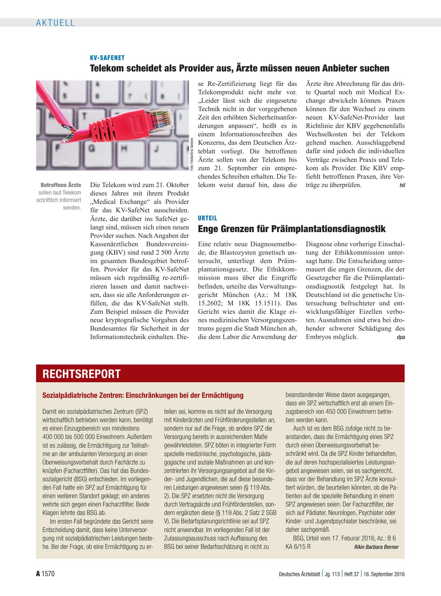 Vorschauseite 1: Urteil: Enge Grenzen für Präimplantationsdiagnostik – Deutsches Ärzteblatt