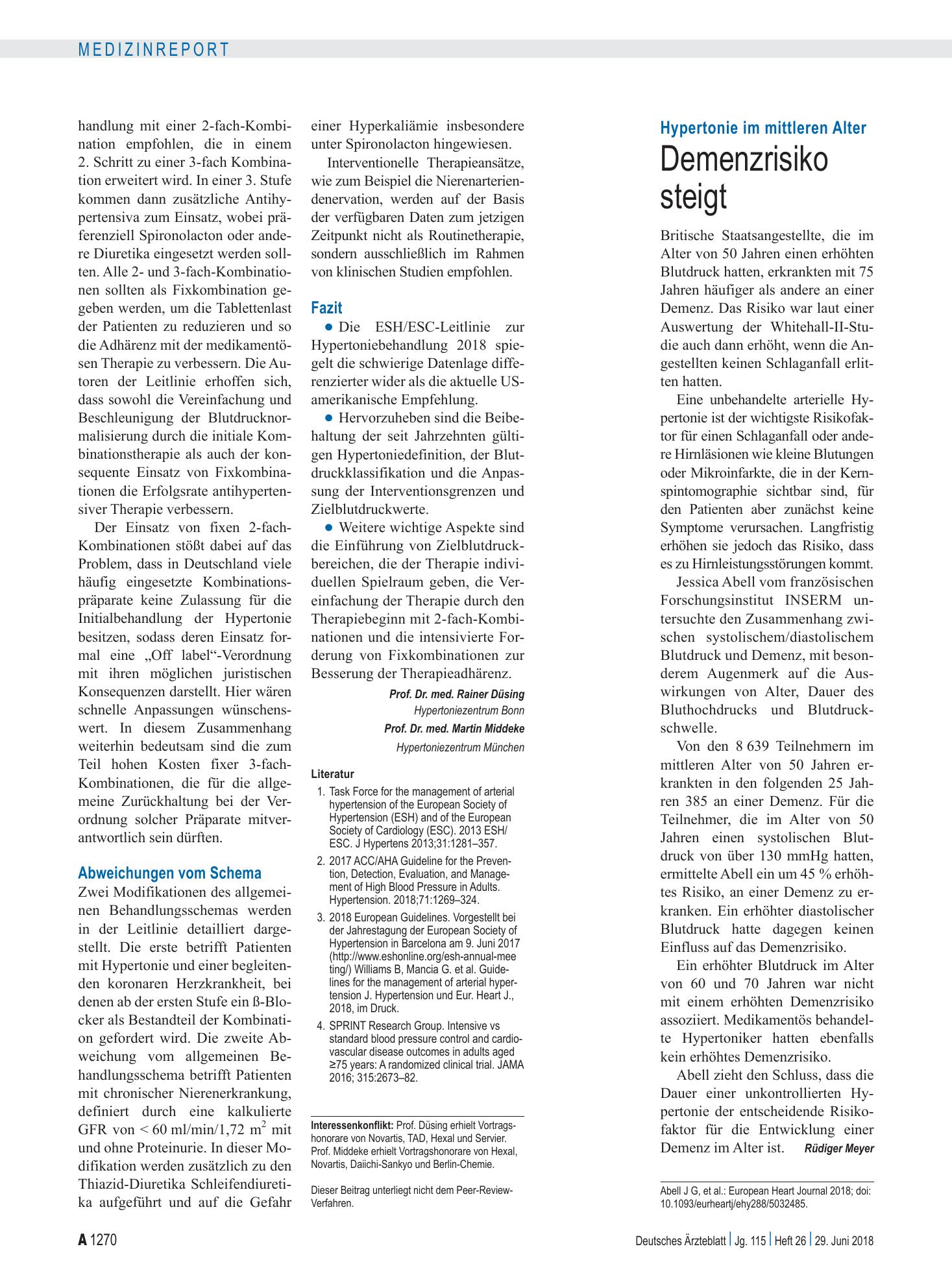 Vorschauseite 1: Hypertonie im mittleren Alter: Demenzrisiko steigt – Deutsches Ärzteblatt