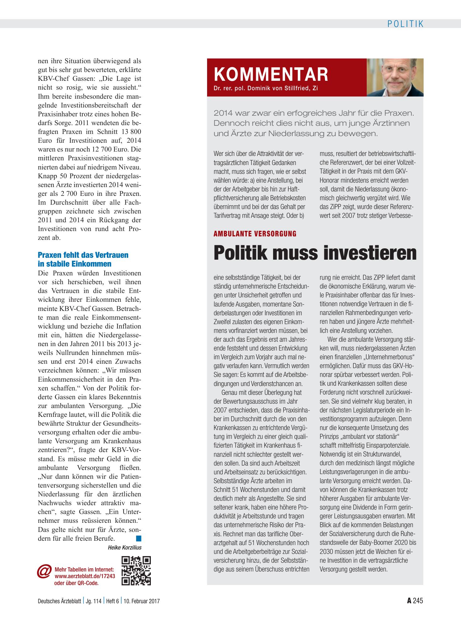 Vorschauseite 1: Ambulante Versorgung: Politik muss investieren – Deutsches Ärzteblatt