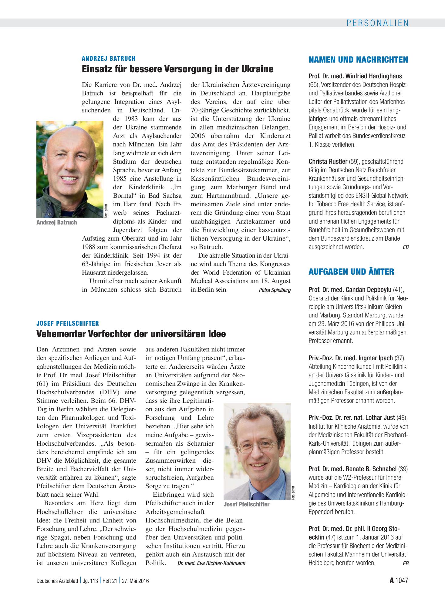 Vorschauseite 1: Aufgaben und Ämter – Deutsches Ärzteblatt