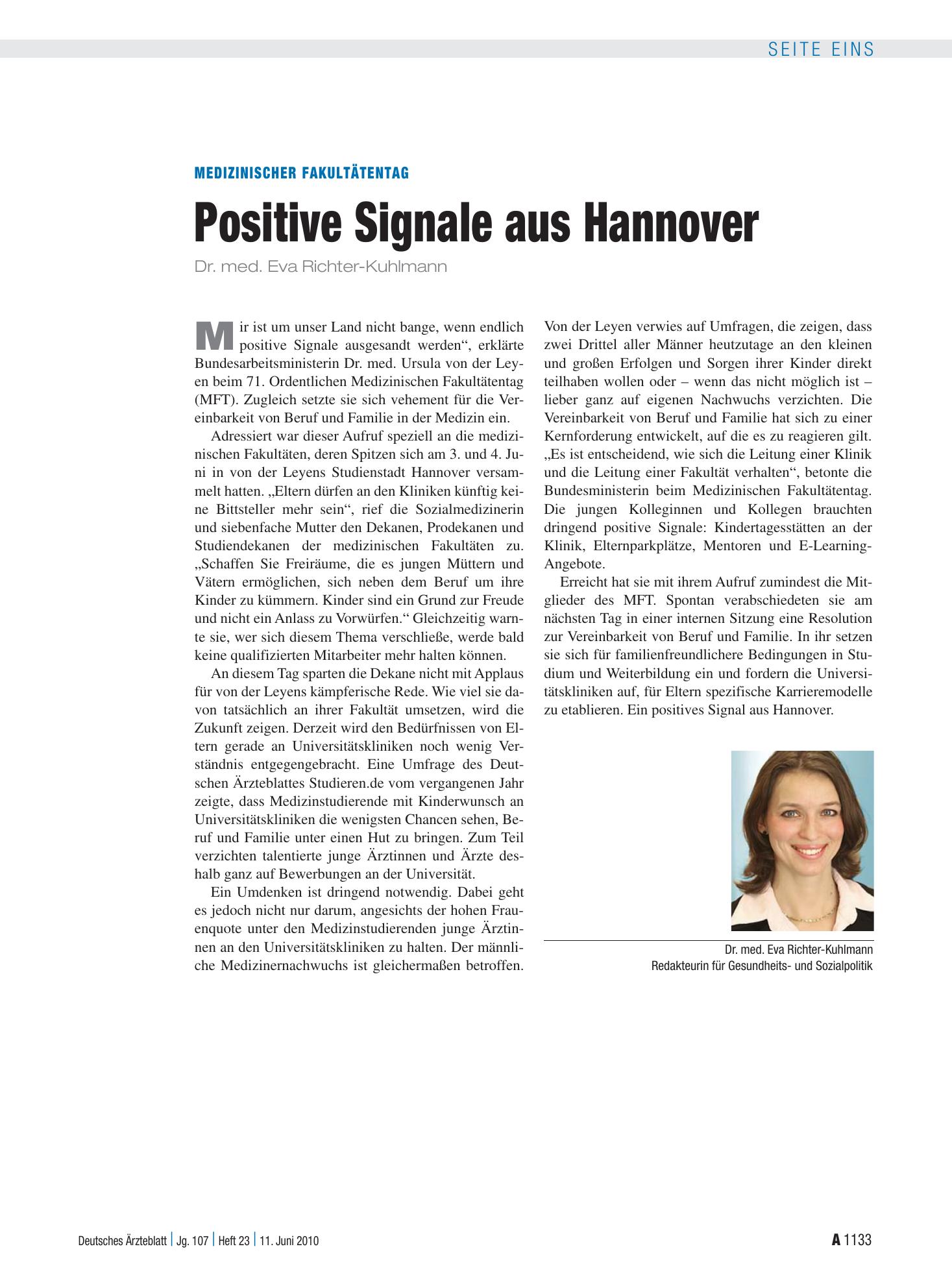 Vorschauseite 1: Medizinischer Fakultätentag: Positive Signale aus Hannover – Deutsches Ärzteblatt