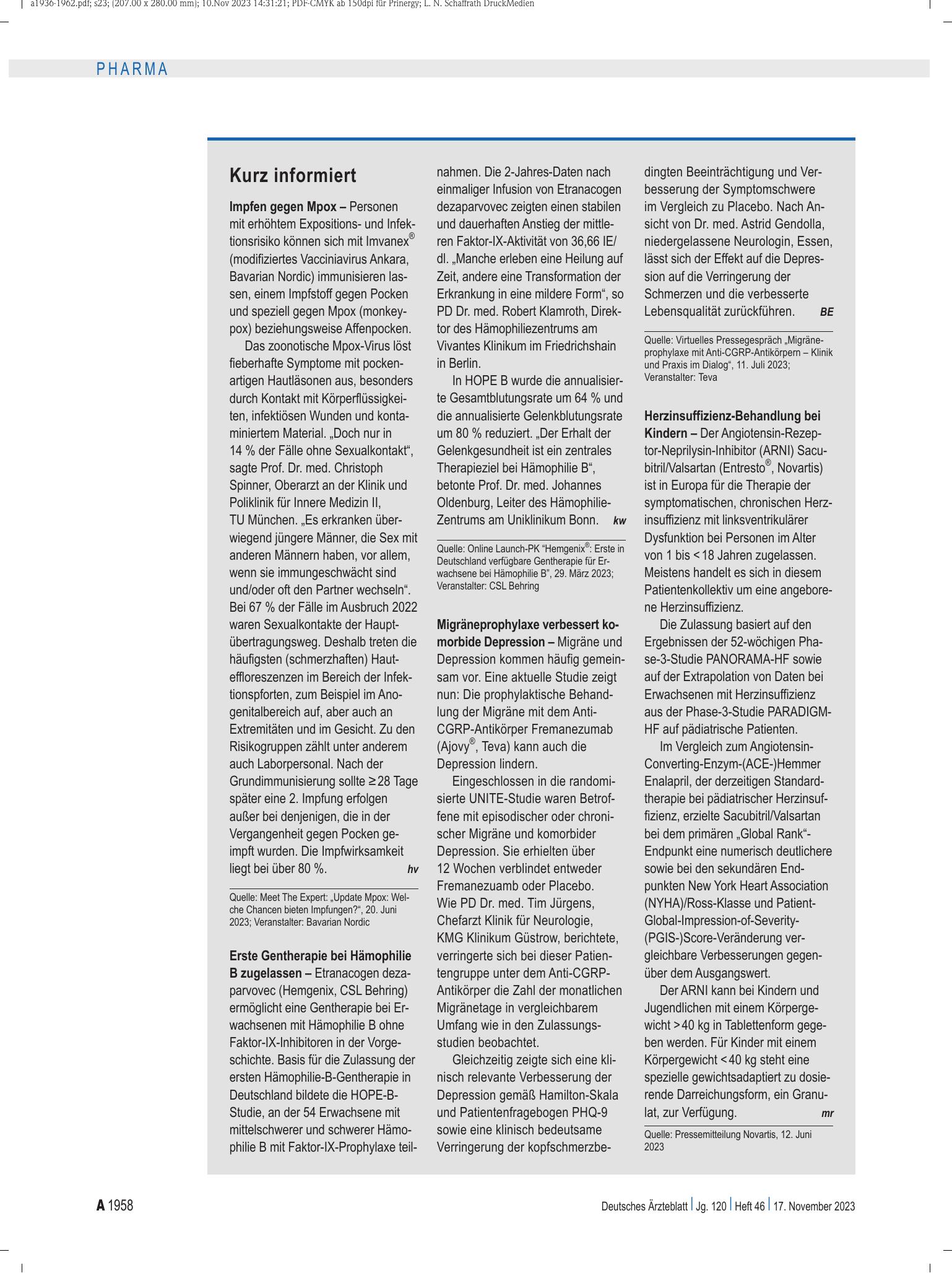 Vorschauseite 1: Kurz informiert – Deutsches Ärzteblatt