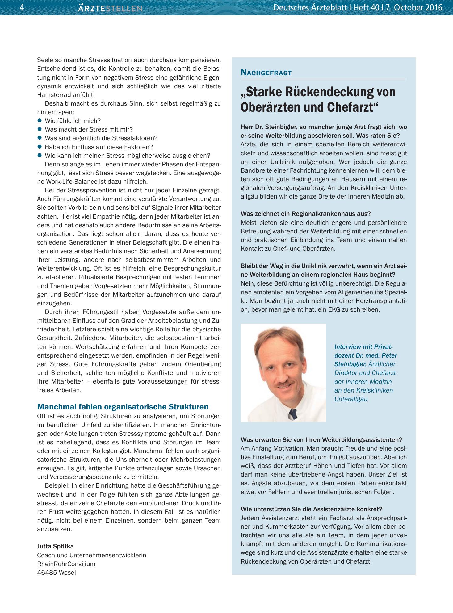 Vorschauseite 1: „Starke Rückendeckung von Oberärzten und Chefarzt“ – Deutsches Ärzteblatt