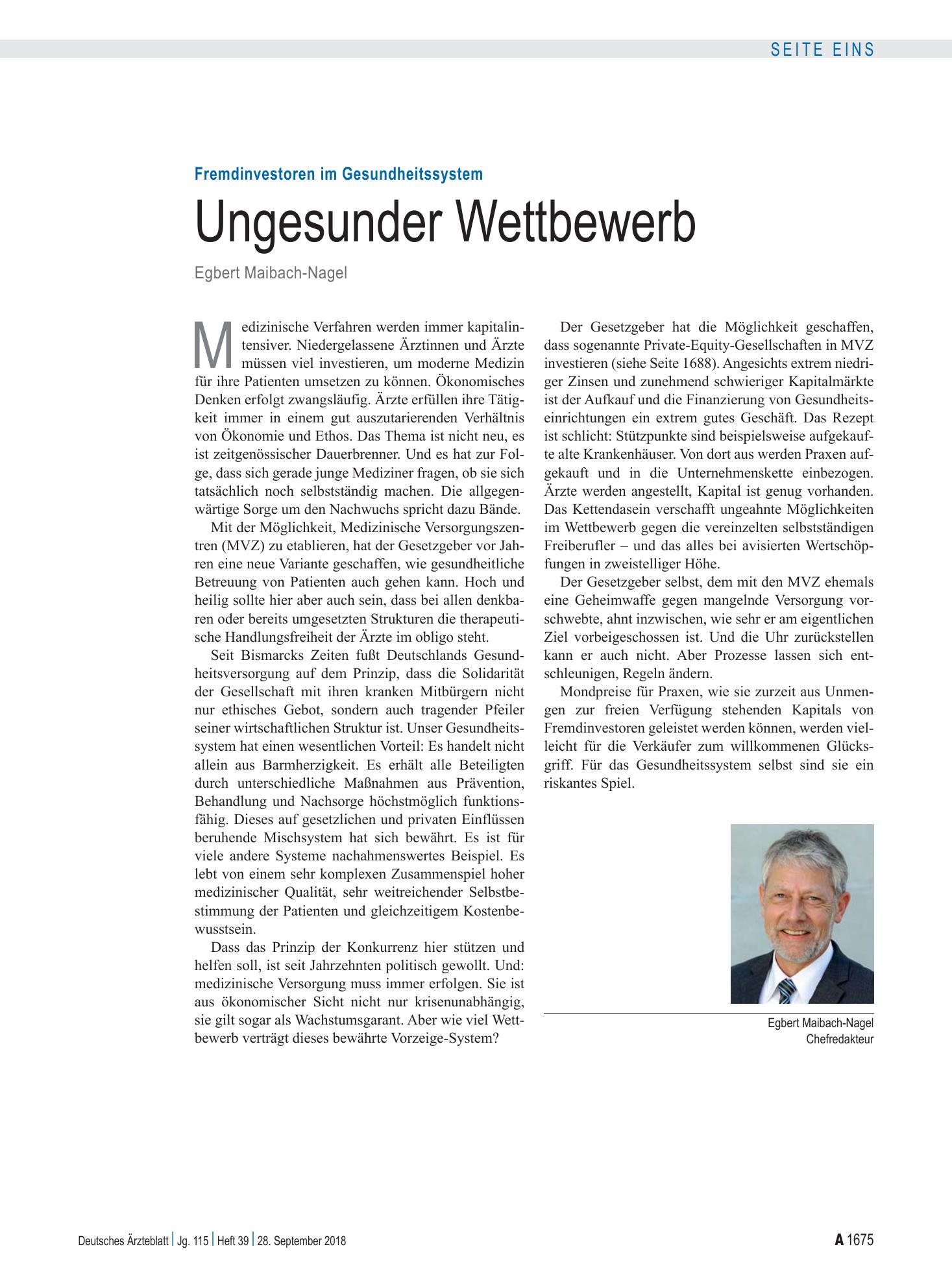 Vorschauseite 1: Fremdinvestoren im Gesundheitssystem: Ungesunder Wettbewerb – Deutsches Ärzteblatt