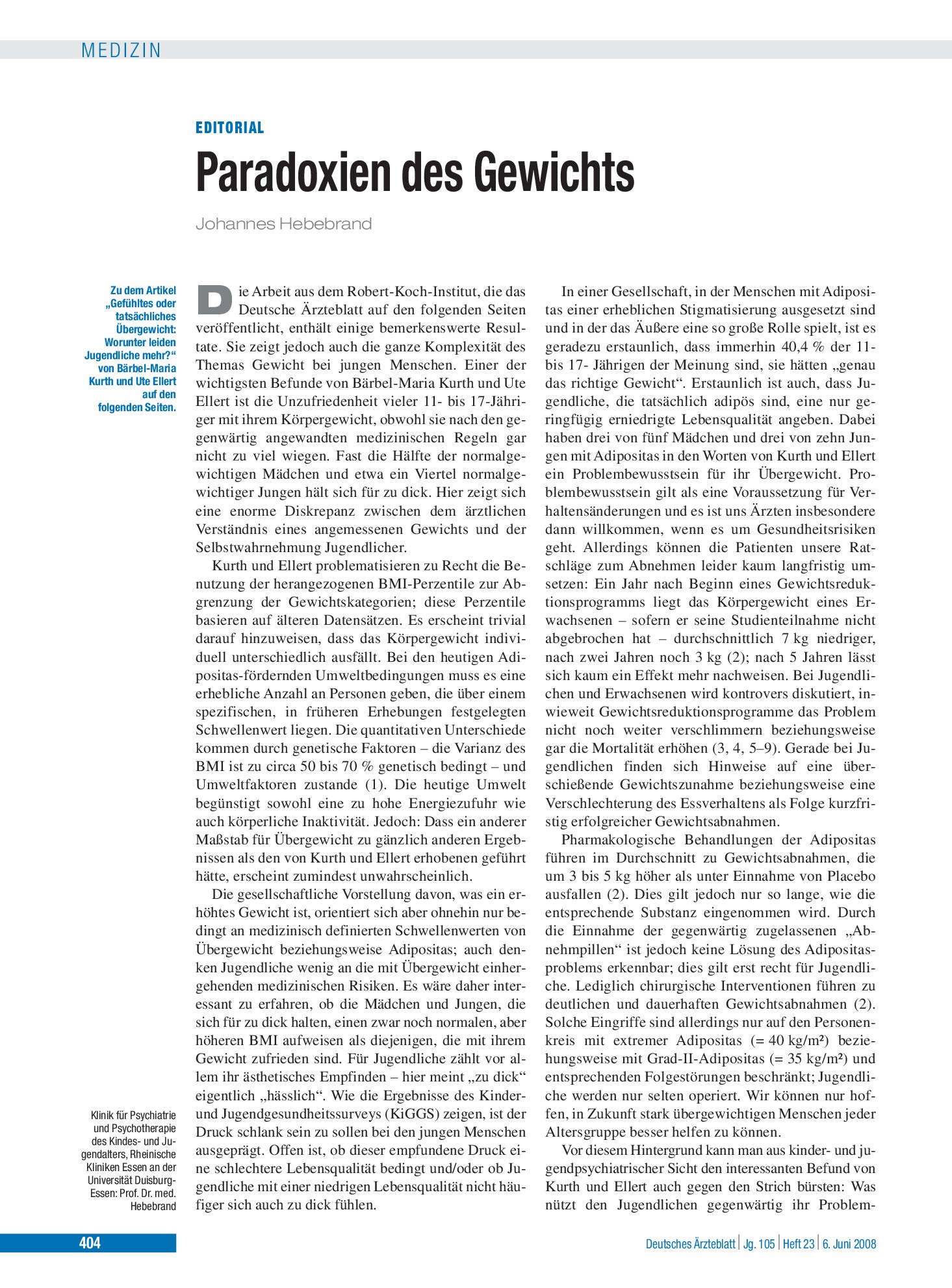 Vorschauseite 1: Paradoxien des Gewichts – Deutsches Ärzteblatt